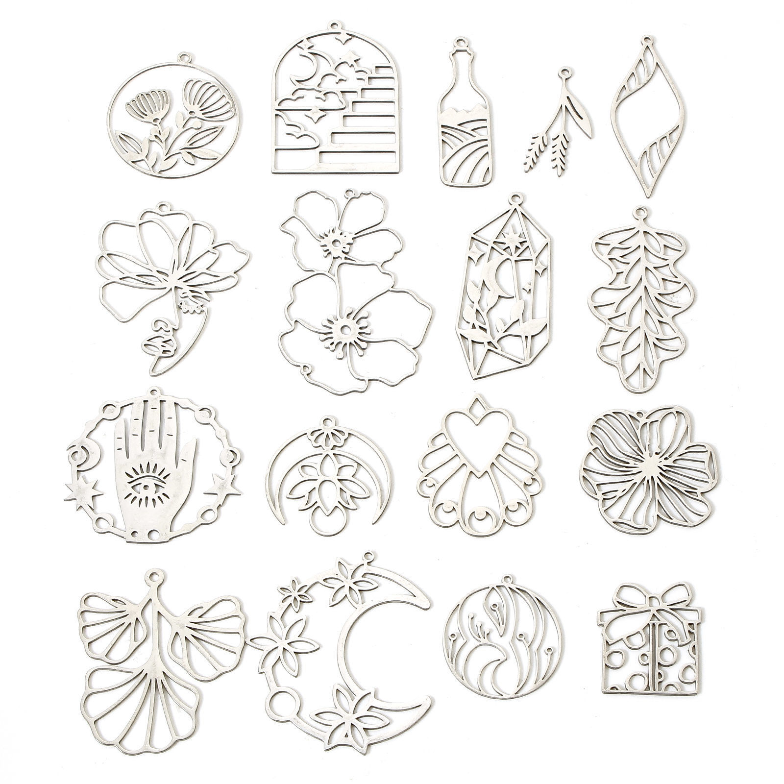 Picture of 304 Stainless Steel Charms Silver Tone Hollow