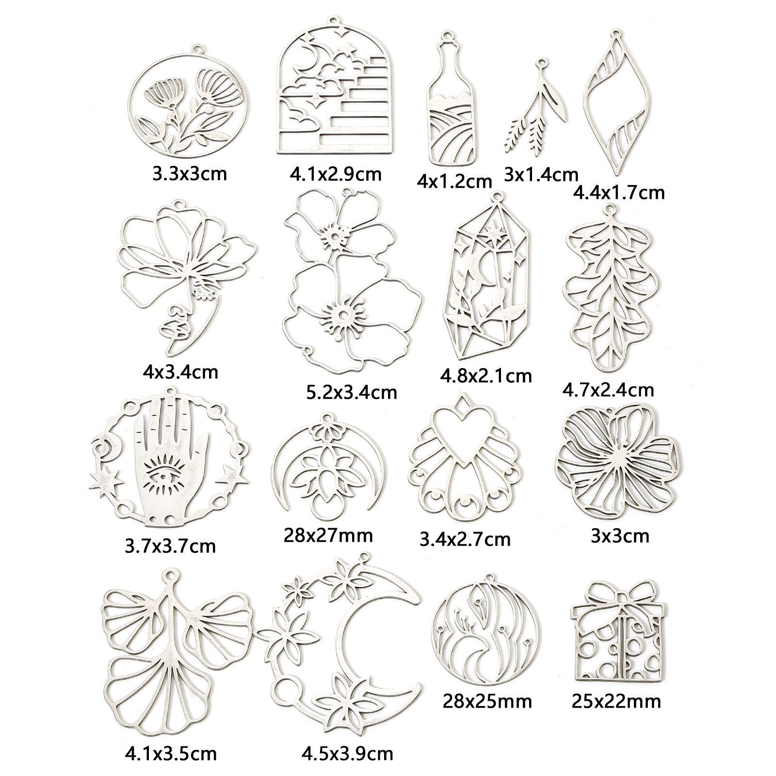 Picture of 304 Stainless Steel Charms Silver Tone Hollow