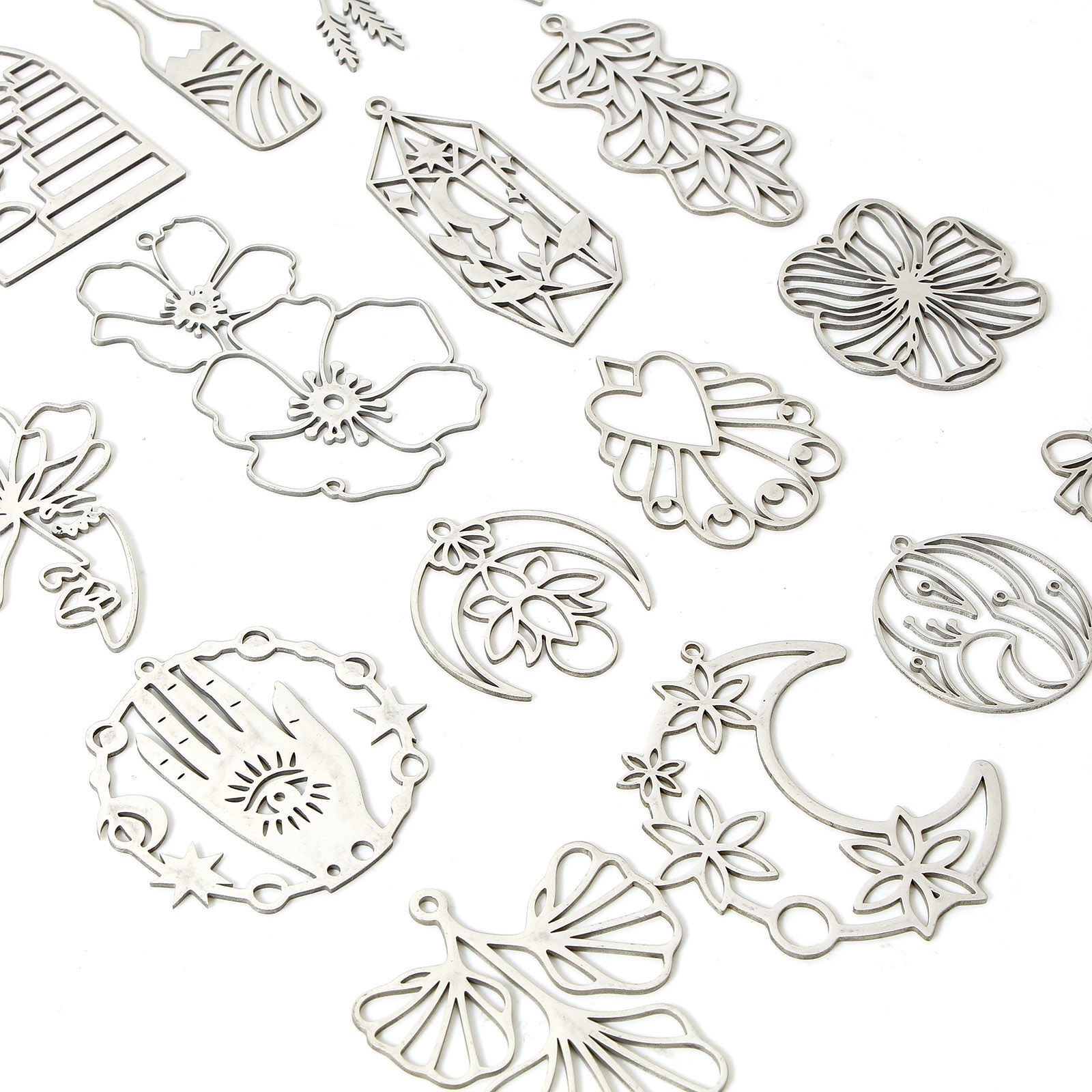 Picture of 304 Stainless Steel Charms Silver Tone Hollow