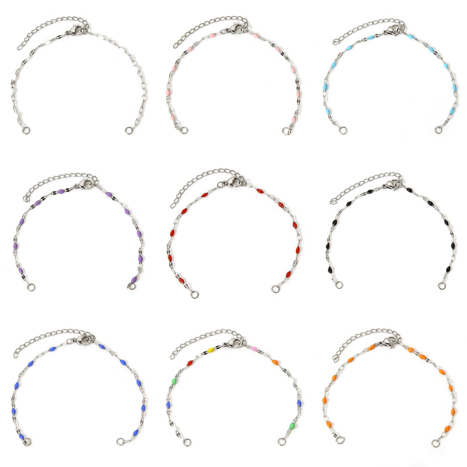 Picture of 304 Stainless Steel Lips Chain Semi-finished Bracelets For DIY Handmade Jewelry Making Silver Tone Enamel 15.5cm(6 1/8") long