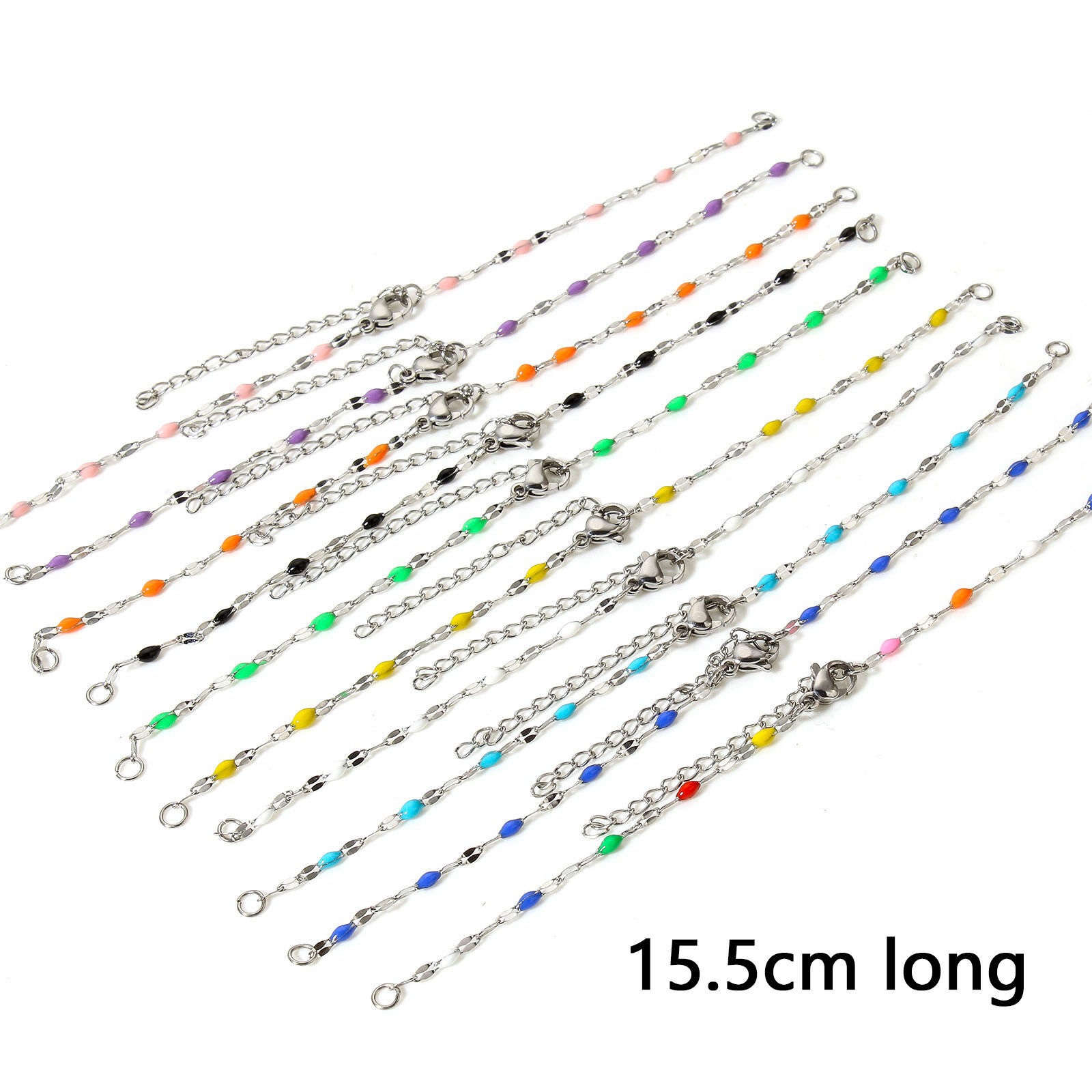 Picture of 304 Stainless Steel Lips Chain Semi-finished Bracelets For DIY Handmade Jewelry Making Silver Tone Enamel 15.5cm(6 1/8") long