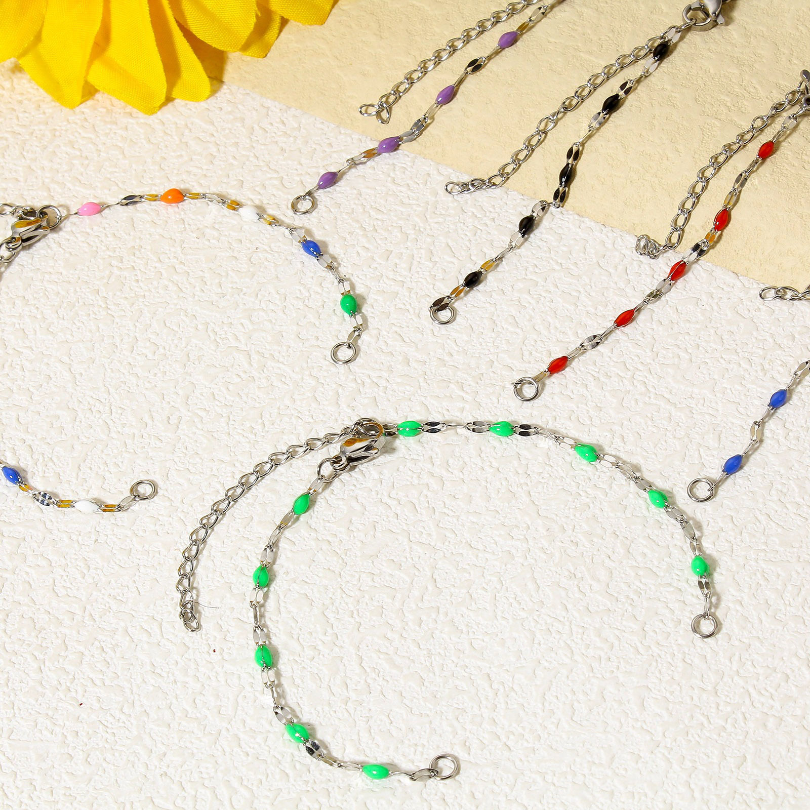 Picture of 304 Stainless Steel Lips Chain Semi-finished Bracelets For DIY Handmade Jewelry Making Silver Tone Enamel 15.5cm(6 1/8") long