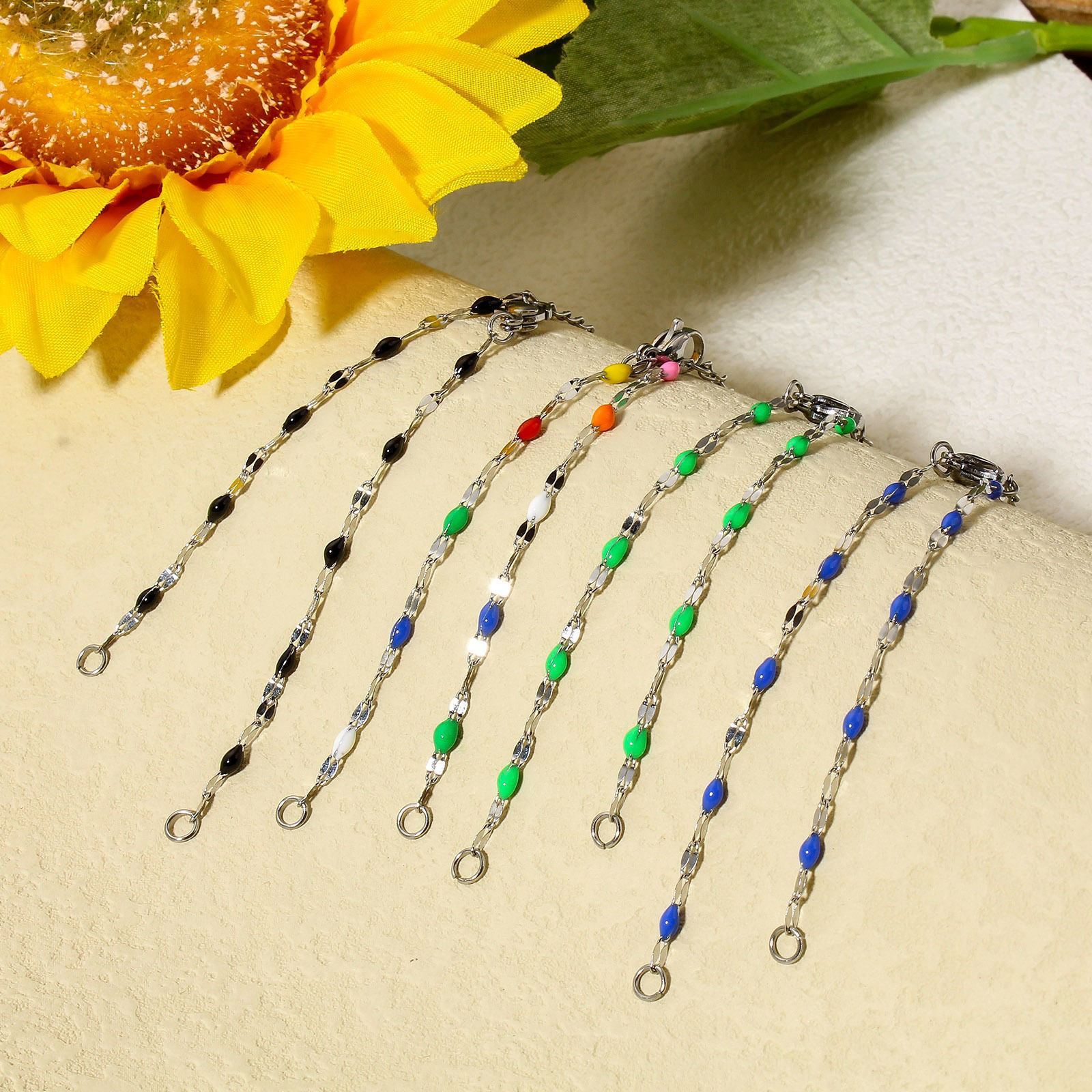 Picture of 304 Stainless Steel Lips Chain Semi-finished Bracelets For DIY Handmade Jewelry Making Silver Tone Enamel 15.5cm(6 1/8") long