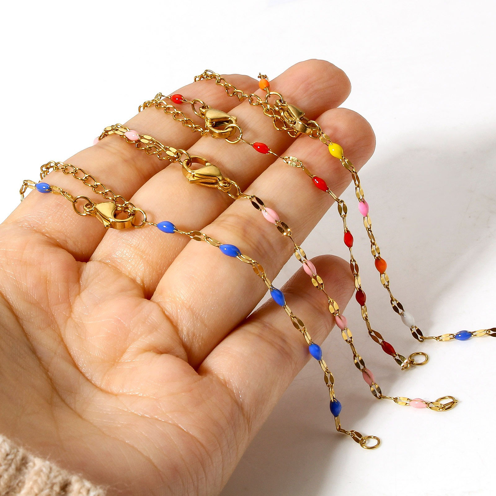 Immagine di 1 Pz 304 Acciaio Inossidabile Catena delle Labbra Braccialetti Semilavorati per la Creazione di Gioielli Artigianali Fai-da-te Oro Placcato Smalto 15.5cm Lunghezza