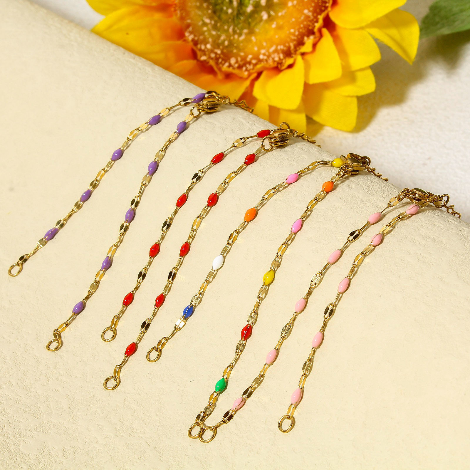 Immagine di 1 Pz 304 Acciaio Inossidabile Catena delle Labbra Braccialetti Semilavorati per la Creazione di Gioielli Artigianali Fai-da-te Oro Placcato Smalto 15.5cm Lunghezza