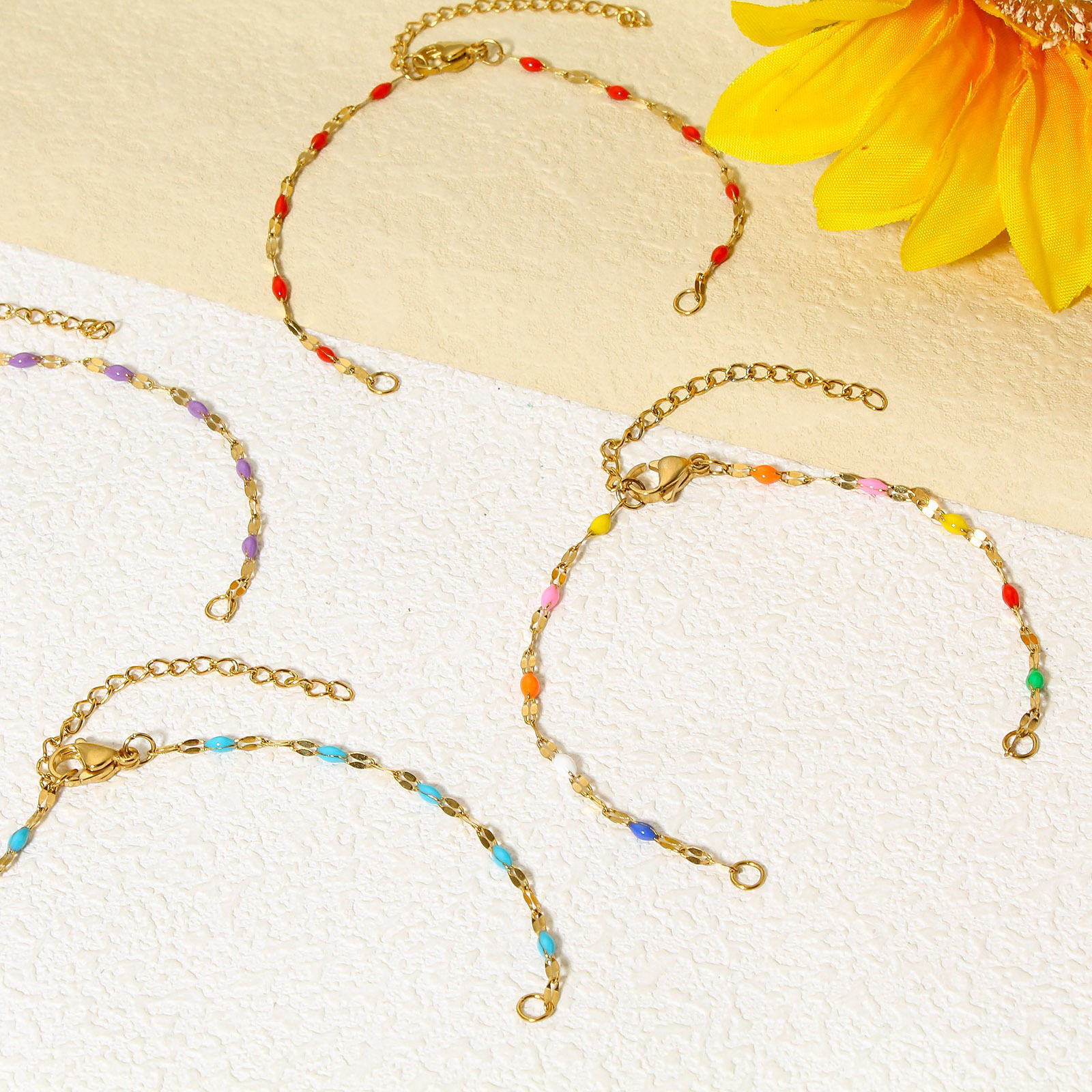 Immagine di 1 Pz 304 Acciaio Inossidabile Catena delle Labbra Braccialetti Semilavorati per la Creazione di Gioielli Artigianali Fai-da-te Oro Placcato Smalto 15.5cm Lunghezza