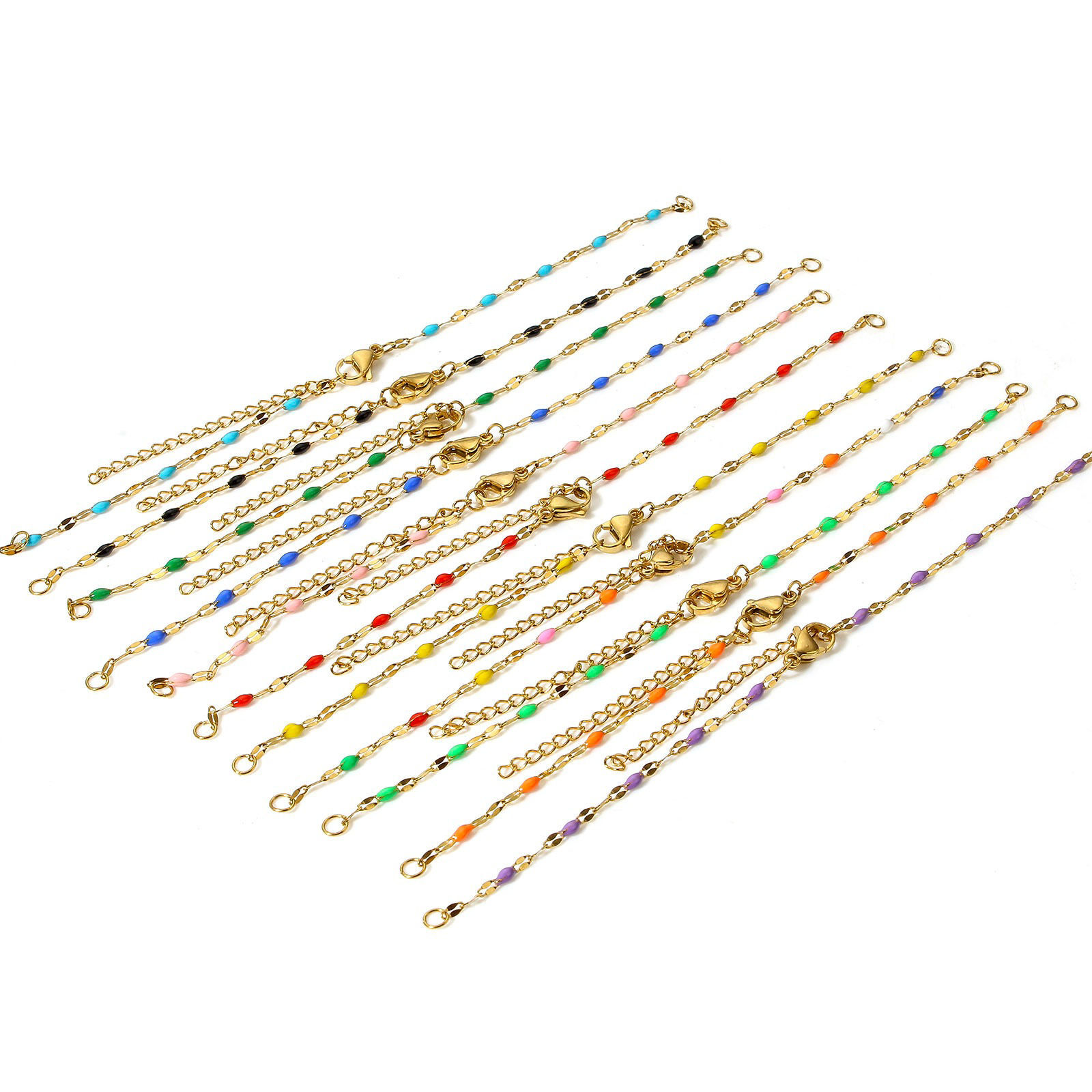 Immagine di 1 Pz 304 Acciaio Inossidabile Catena delle Labbra Braccialetti Semilavorati per la Creazione di Gioielli Artigianali Fai-da-te Oro Placcato Smalto 15.5cm Lunghezza