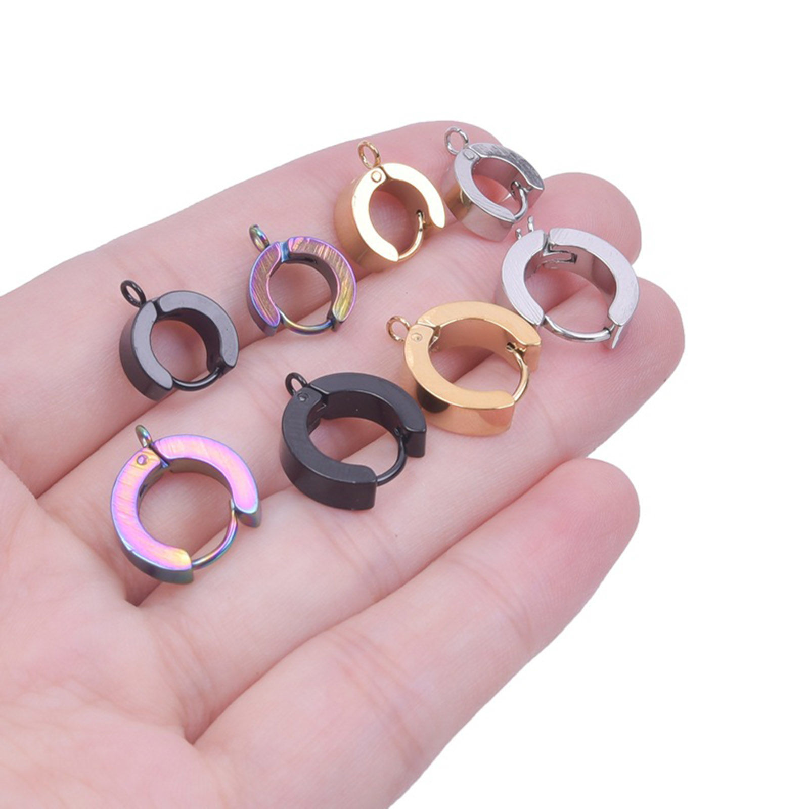 Bild von 2 Stück 304 Edelstahl Creolen für DIY-Schmuckherstellungszubehör Rund Mit Öse 15mm x 13mm