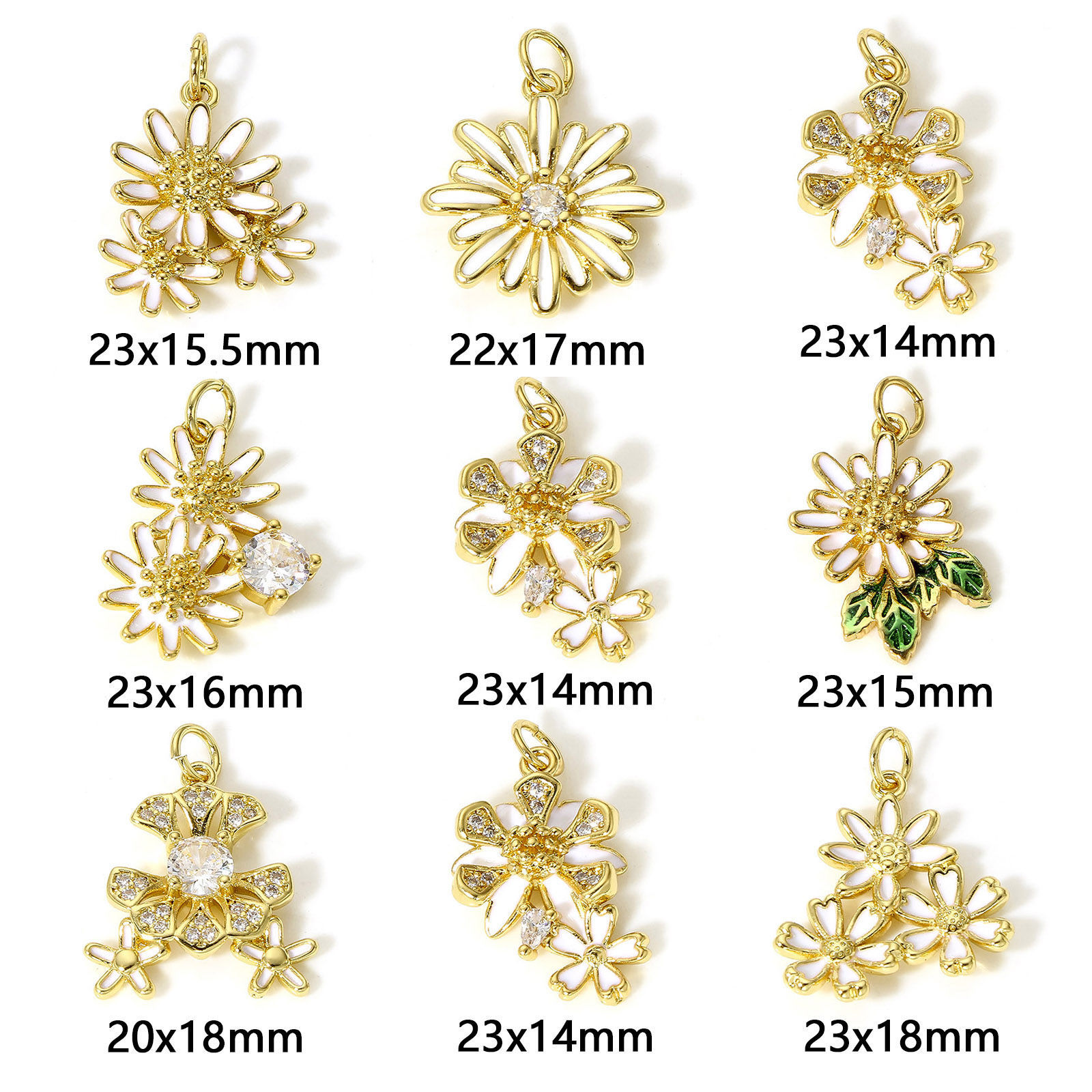 Picture of Brass Charms 18K Real Gold Plated White Daisy Flower Enamel