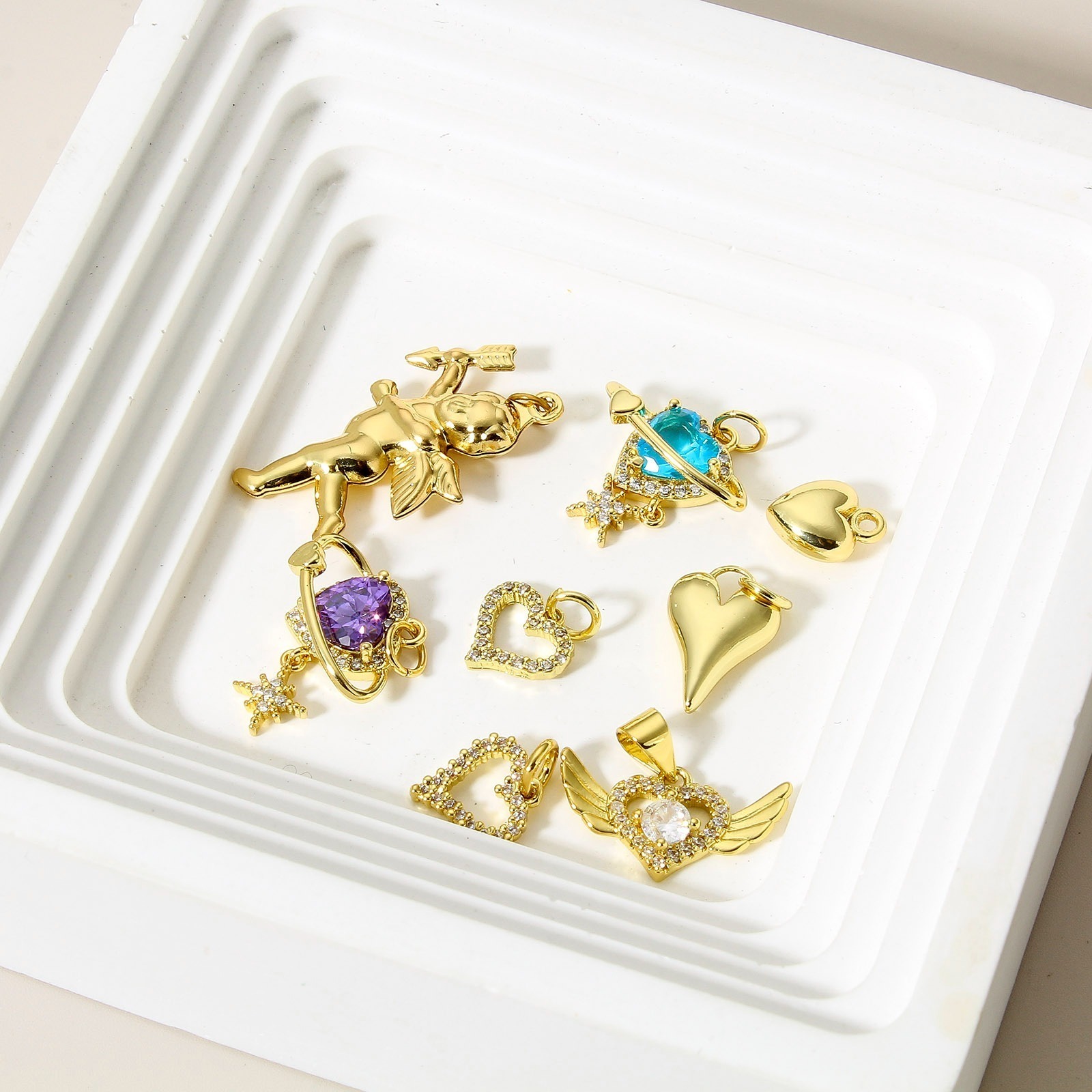 Bild von 1 Stück Messing Valentinstag Charms 18K Echtgold plattiert Herz