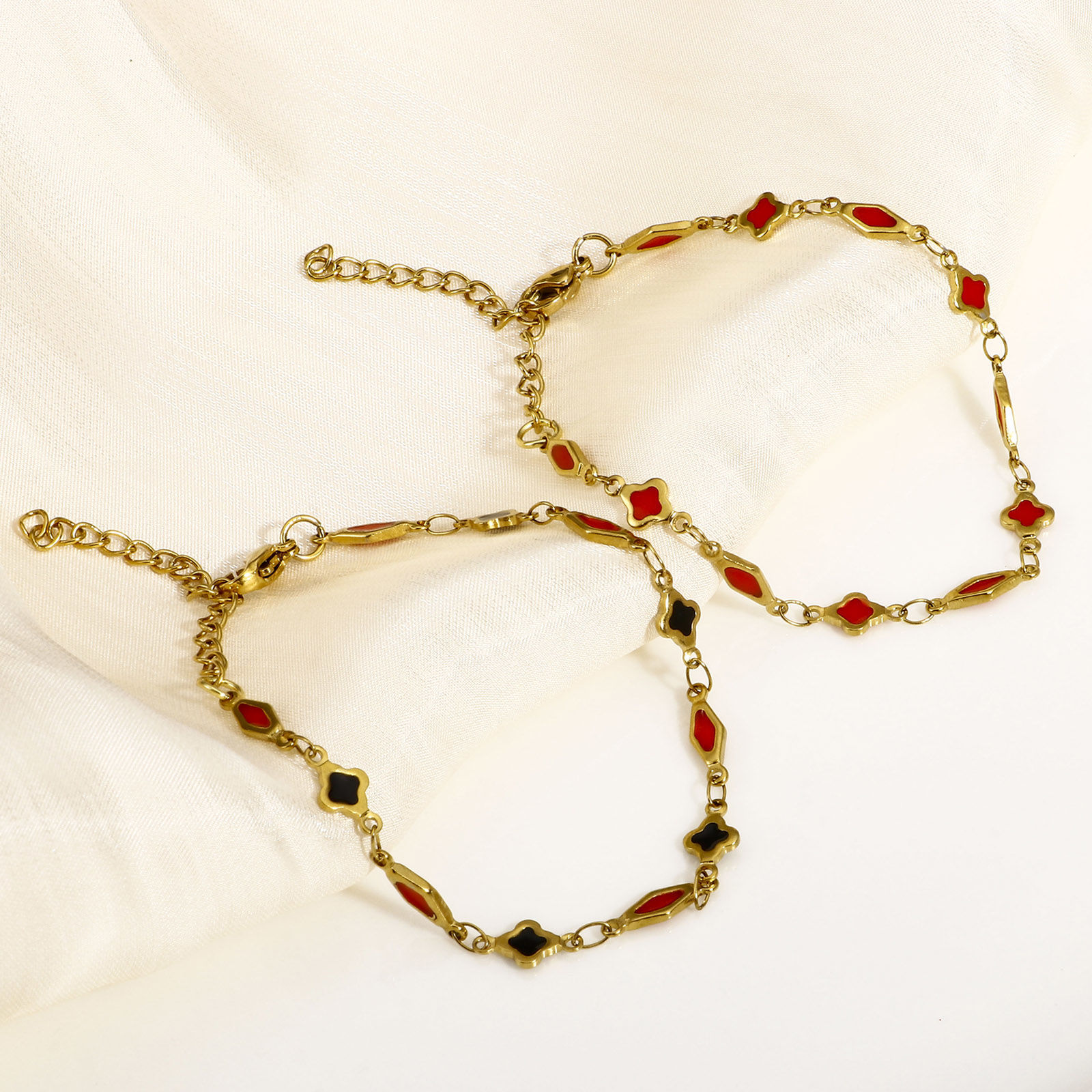 Bild von 1 Strang Umweltfreundliche Vakuumbeschichtung 304 Edelstahl Handgefertigte Gliederkette Armband 18K Gold plattiert Geometrie Doppelseitige Emaille 16cm lang