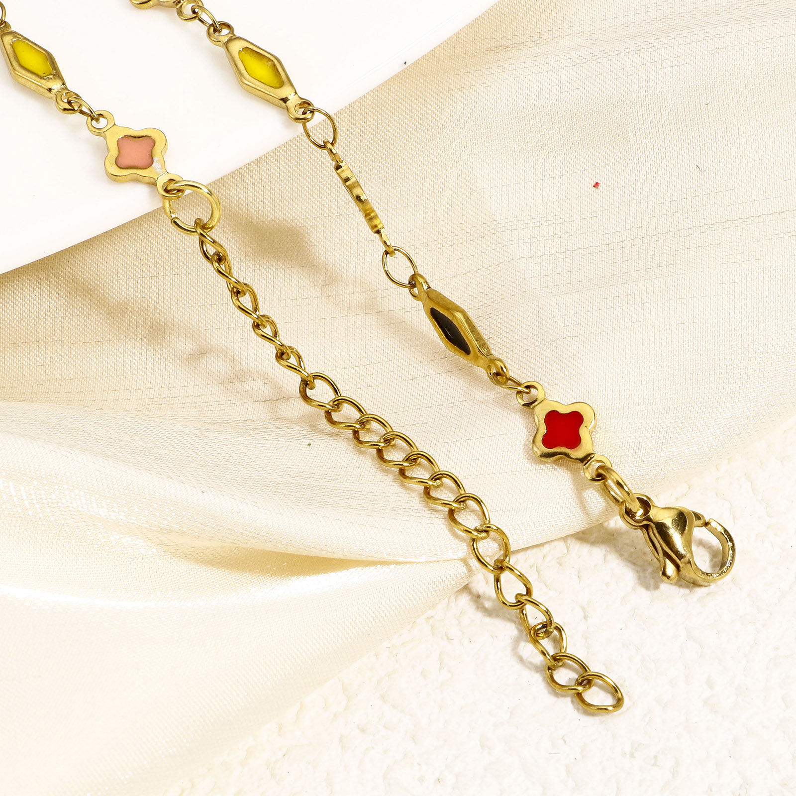 Bild von 1 Strang Umweltfreundliche Vakuumbeschichtung 304 Edelstahl Handgefertigte Gliederkette Armband 18K Gold plattiert Geometrie Doppelseitige Emaille 16cm lang