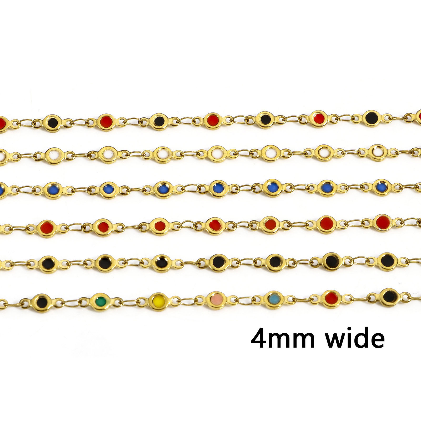 Picture of 1 M Vacuum Plating 304 Stainless Steel Double-sided Enamel Handmade Link Chain For Handmade DIY Jewelry Making Findings Round 18K Gold Plated 4mm