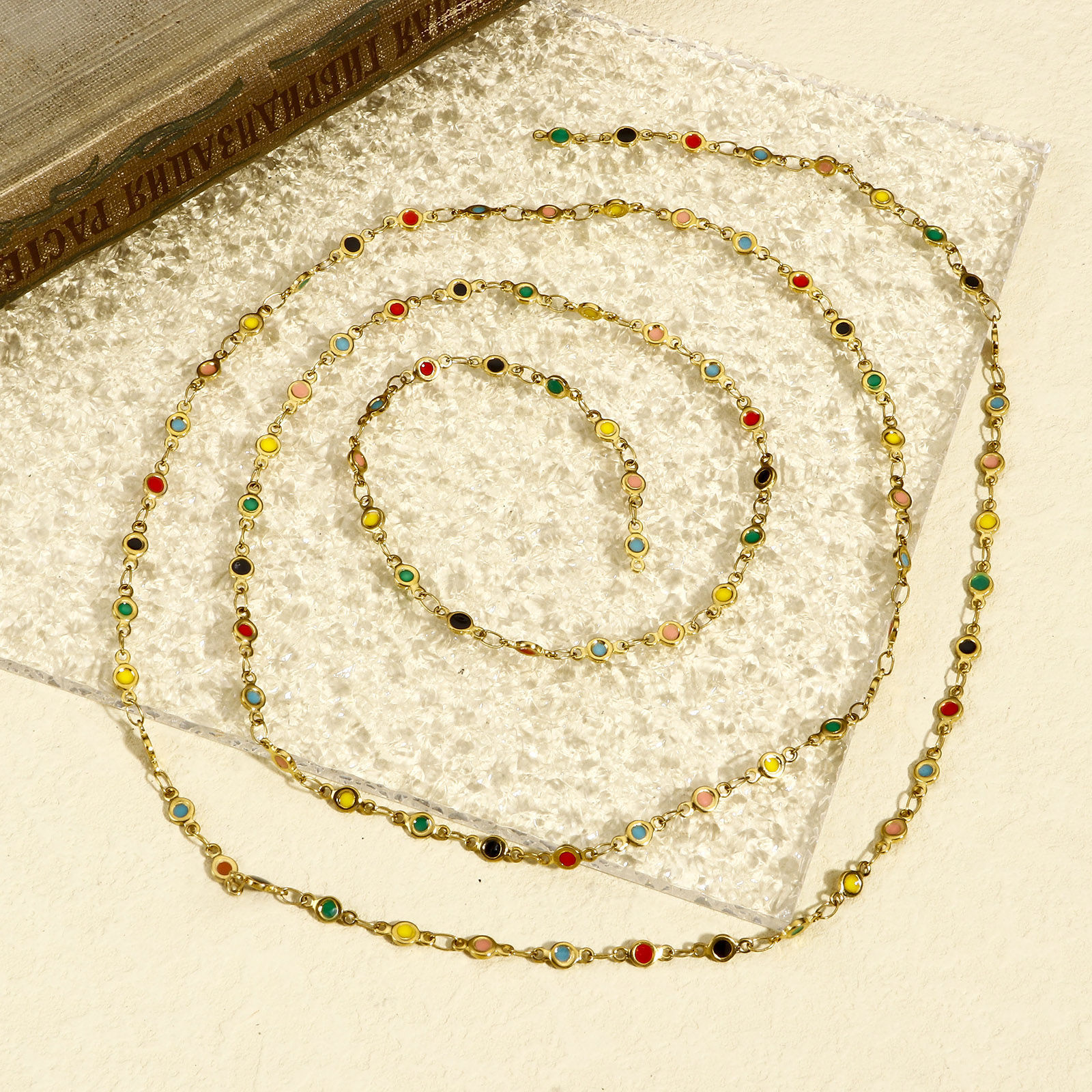 Picture of 1 M Vacuum Plating 304 Stainless Steel Double-sided Enamel Handmade Link Chain For Handmade DIY Jewelry Making Findings Round 18K Gold Plated 4mm