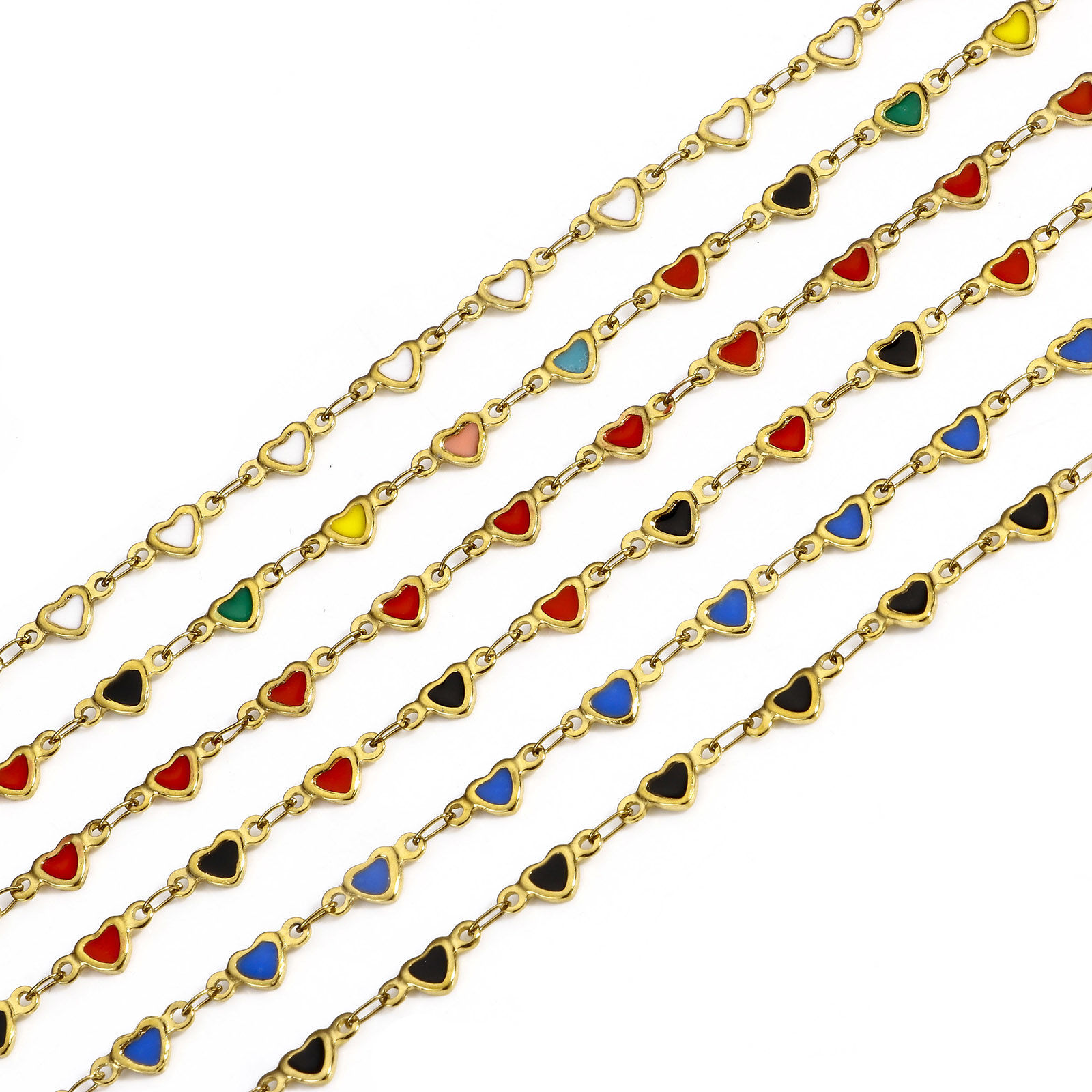 1 メートル 真空メッキ 304ステンレス鋼 バレンタイン・デー ハンドメイド手作りリンクチェーン手作り DIY ジュエリーアクセサリー作りのパーツ ハート 18Kゴールドメッキ 両面エナメル 5mm、 の画像