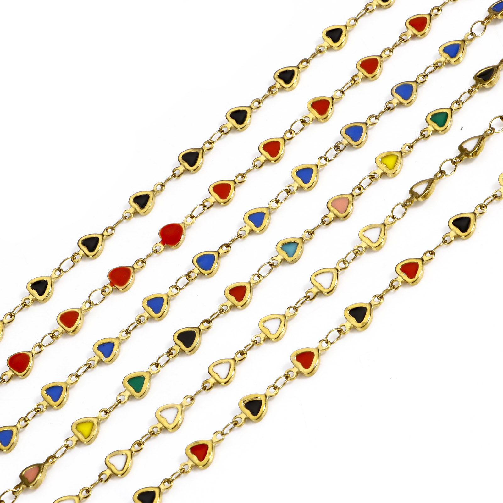 Image de 1 M Chaîne à Maillons Faite à la MainAccessoires pour la Fabrication de Bijoux Faits à la Main La Saint Valentin en 304 Acier Inoxydable Placage sous Vide Cœur Plaqué Or 18K Émail Double Face 5mm