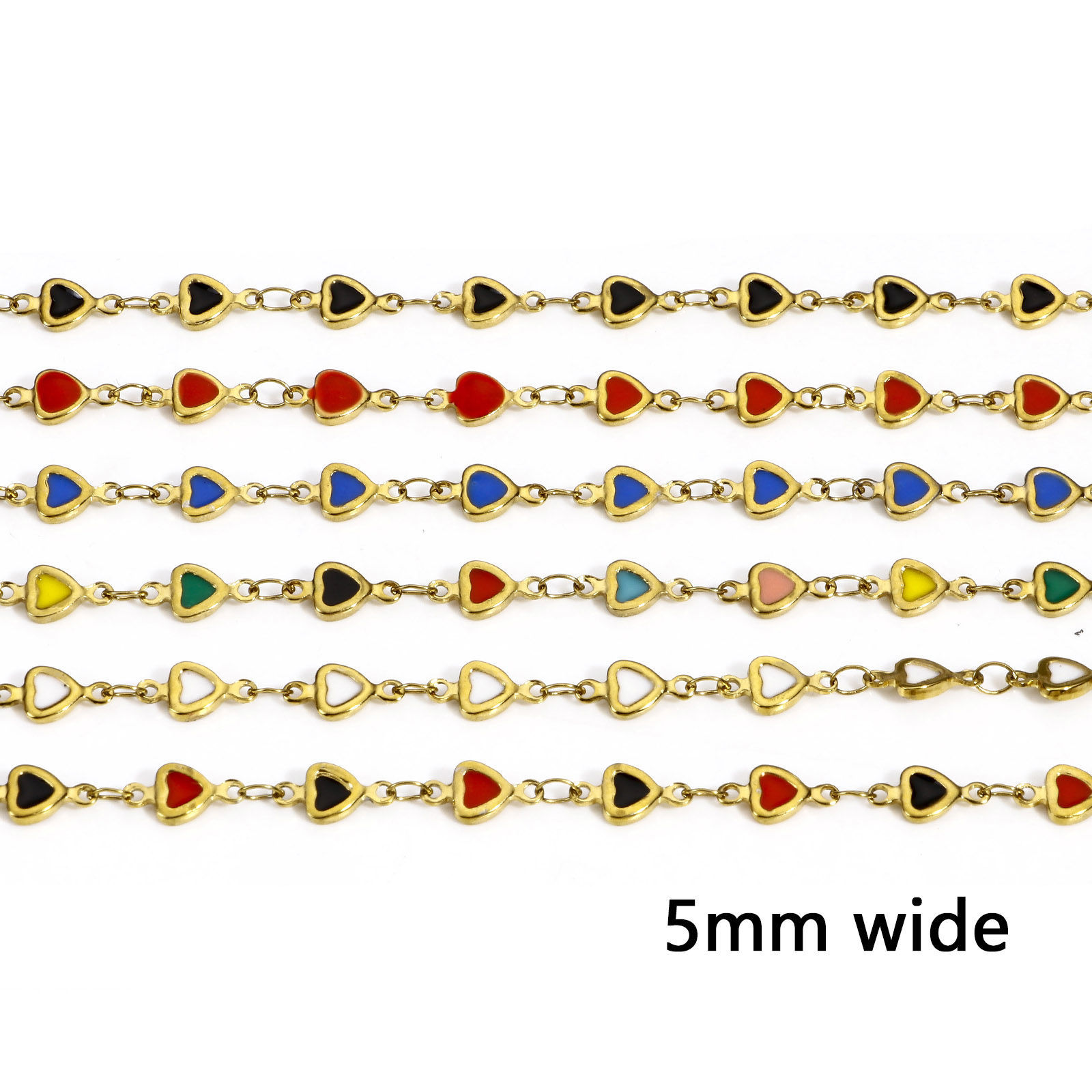 Image de 1 M Chaîne à Maillons Faite à la MainAccessoires pour la Fabrication de Bijoux Faits à la Main La Saint Valentin en 304 Acier Inoxydable Placage sous Vide Cœur Plaqué Or 18K Émail Double Face 5mm