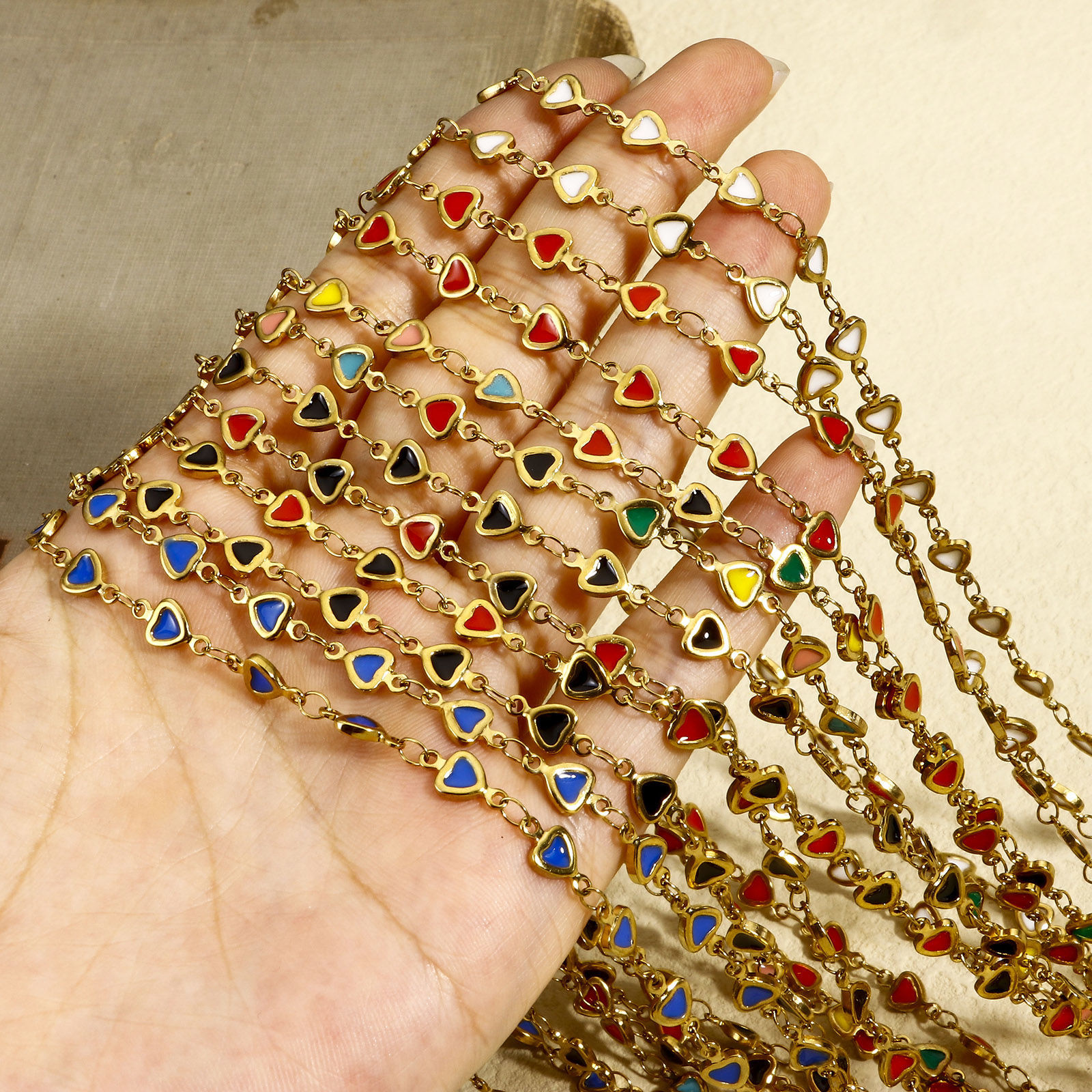 Image de 1 M Chaîne à Maillons Faite à la MainAccessoires pour la Fabrication de Bijoux Faits à la Main La Saint Valentin en 304 Acier Inoxydable Placage sous Vide Cœur Plaqué Or 18K Émail Double Face 5mm