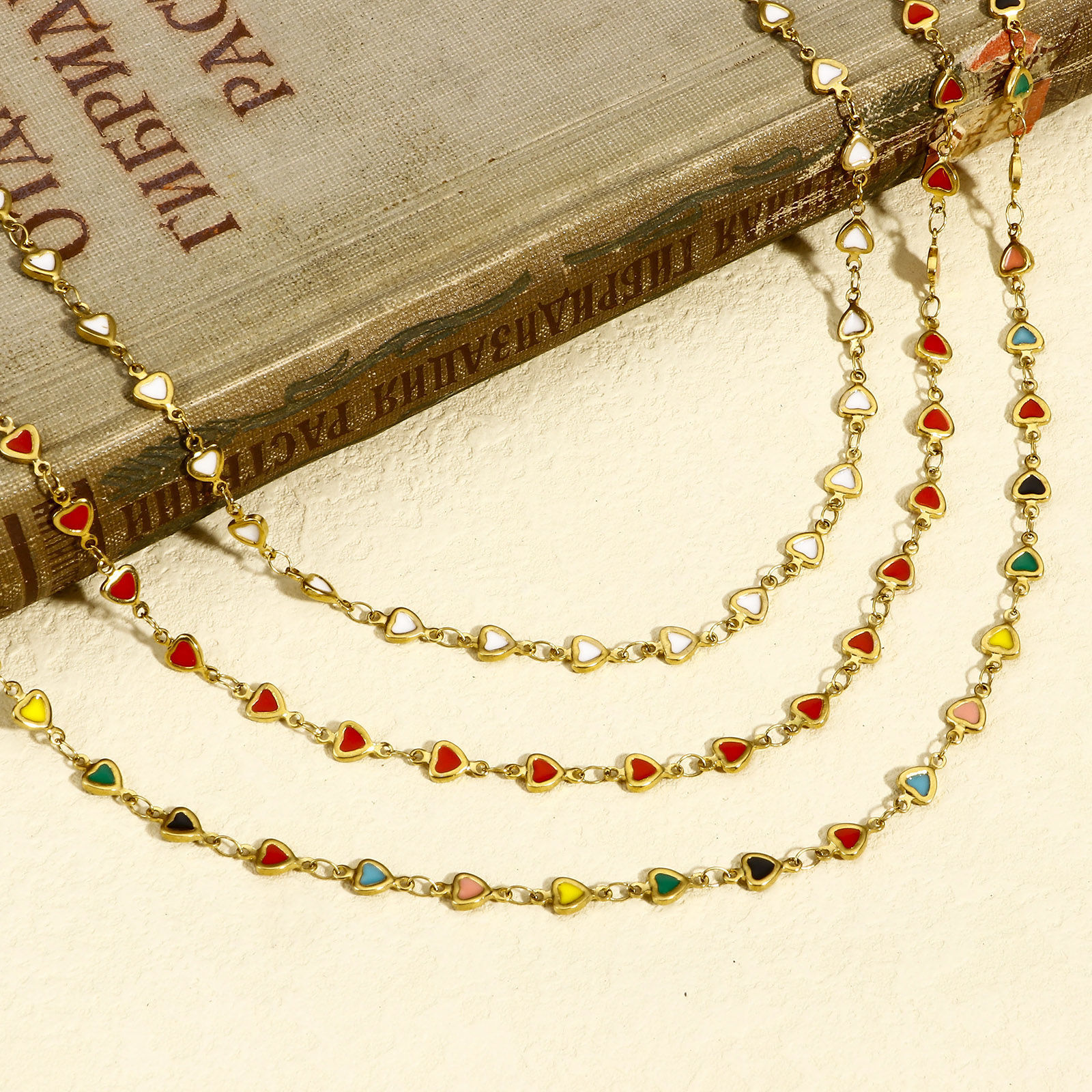 Image de 1 M Chaîne à Maillons Faite à la MainAccessoires pour la Fabrication de Bijoux Faits à la Main La Saint Valentin en 304 Acier Inoxydable Placage sous Vide Cœur Plaqué Or 18K Émail Double Face 5mm