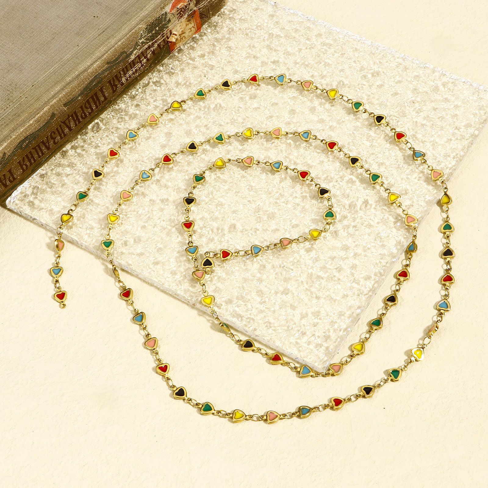 Image de 1 M Chaîne à Maillons Faite à la MainAccessoires pour la Fabrication de Bijoux Faits à la Main La Saint Valentin en 304 Acier Inoxydable Placage sous Vide Cœur Plaqué Or 18K Émail Double Face 5mm