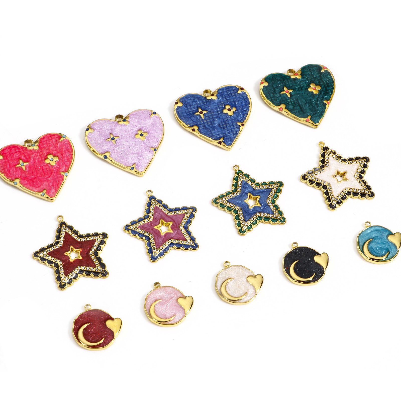Picture of 304 Stainless Steel Galaxy Charms Gold Plated Multicolor Round Heart Enamel