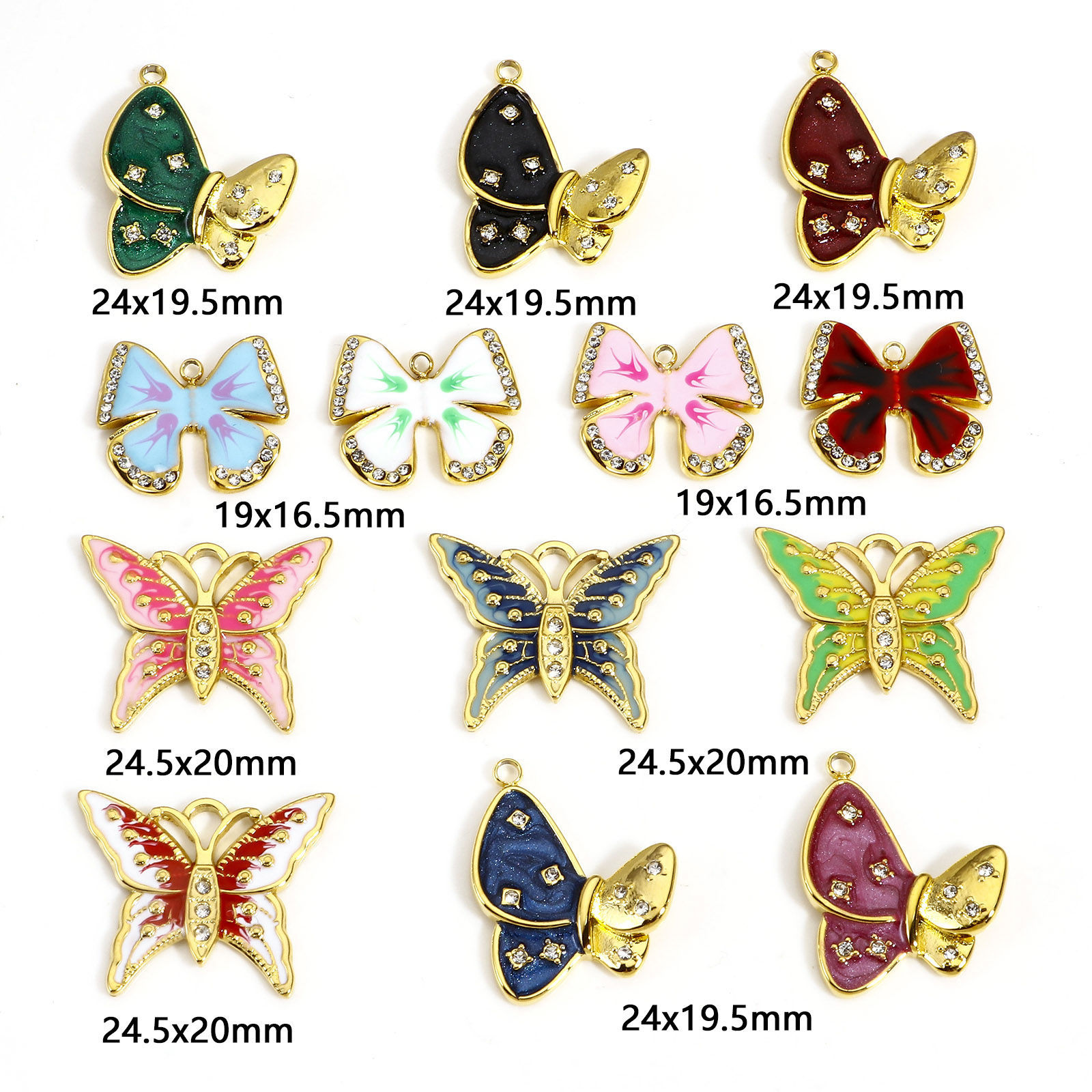 Bild von 1 Stück 304 Edelstahl Insekt Charms Schmetterling Vergoldet Bunt Emaille Transparent Strass