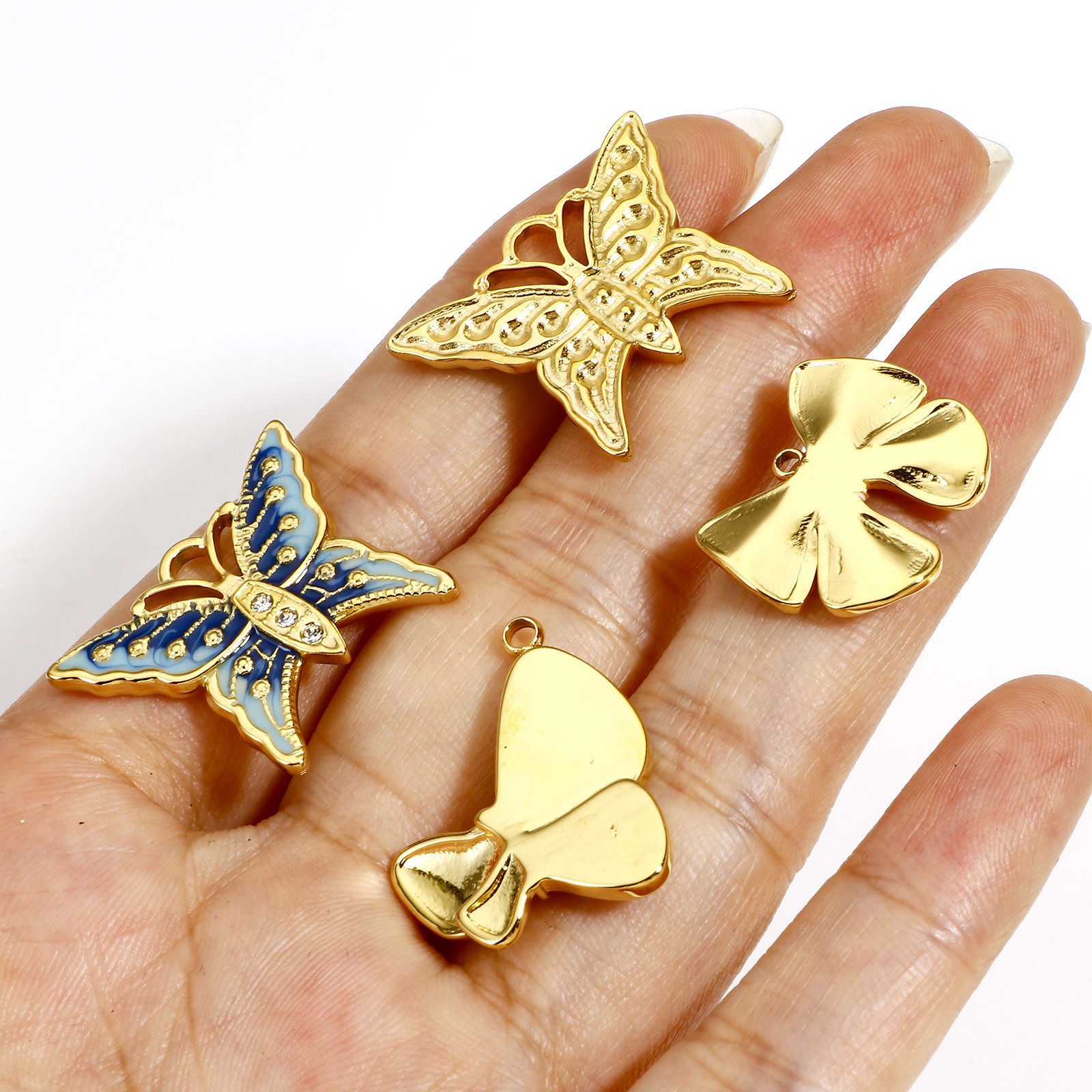 Bild von 1 Stück 304 Edelstahl Insekt Charms Schmetterling Vergoldet Bunt Emaille Transparent Strass