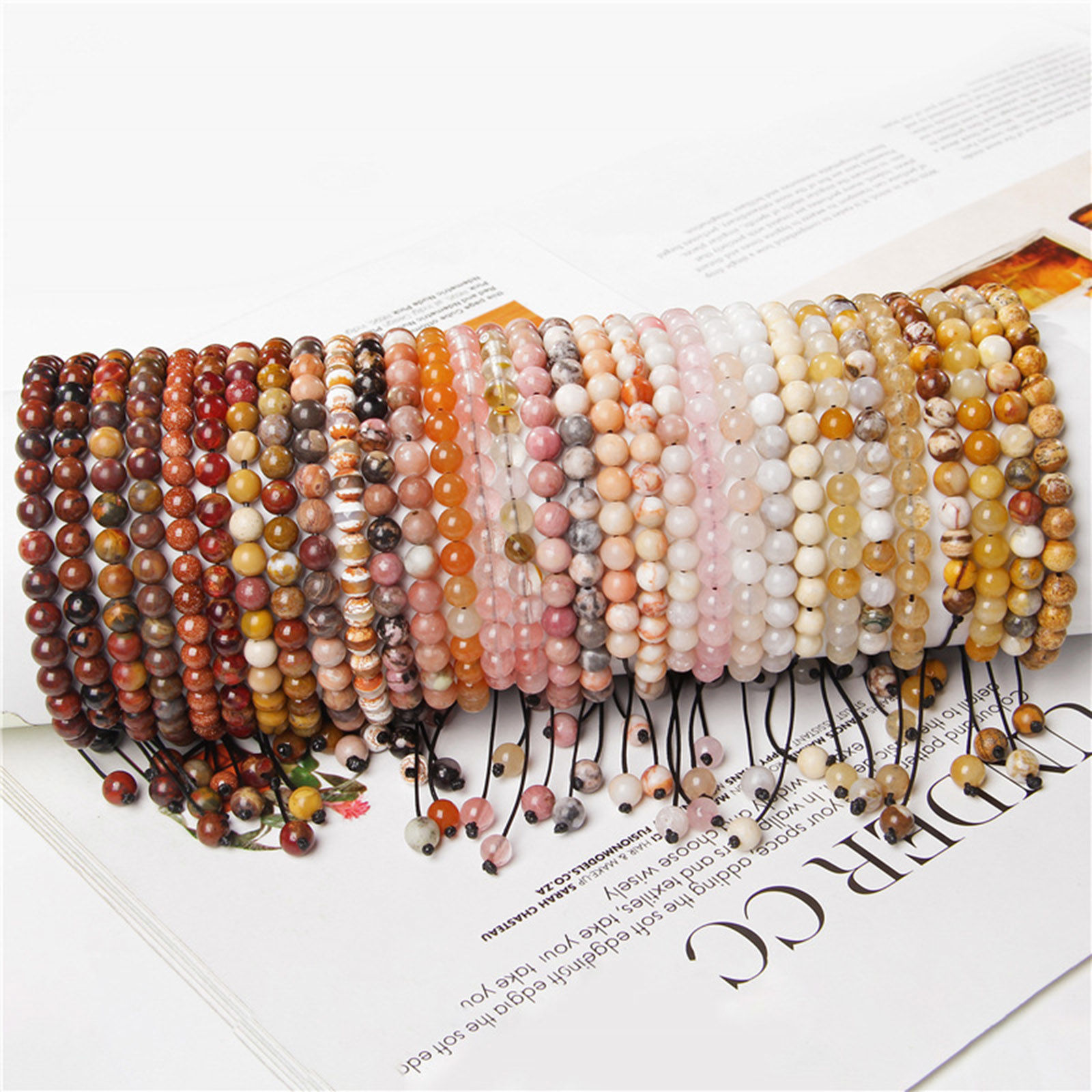 Picture of Natural Dyed Gemstone Adjustable Dainty Bracelets Delicate Bracelets Beaded Bracelet Round 30cm(11 6/8") long - 18cm(7 1/8") long