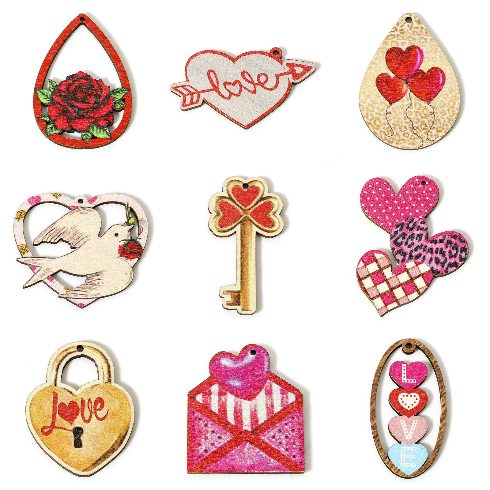 Picture of Natural Wood Valentine's Day Pendants Multicolor