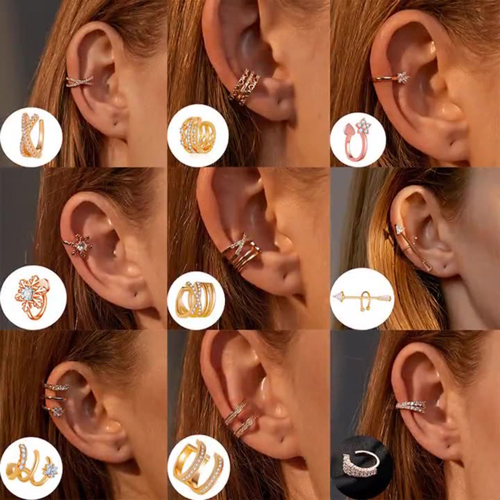 Imagen de 1 Unidad Cobre Estilo Ins Pendientes con Clip Sin Perforaciones Multicolor Forma de X Transparente Rhinestone