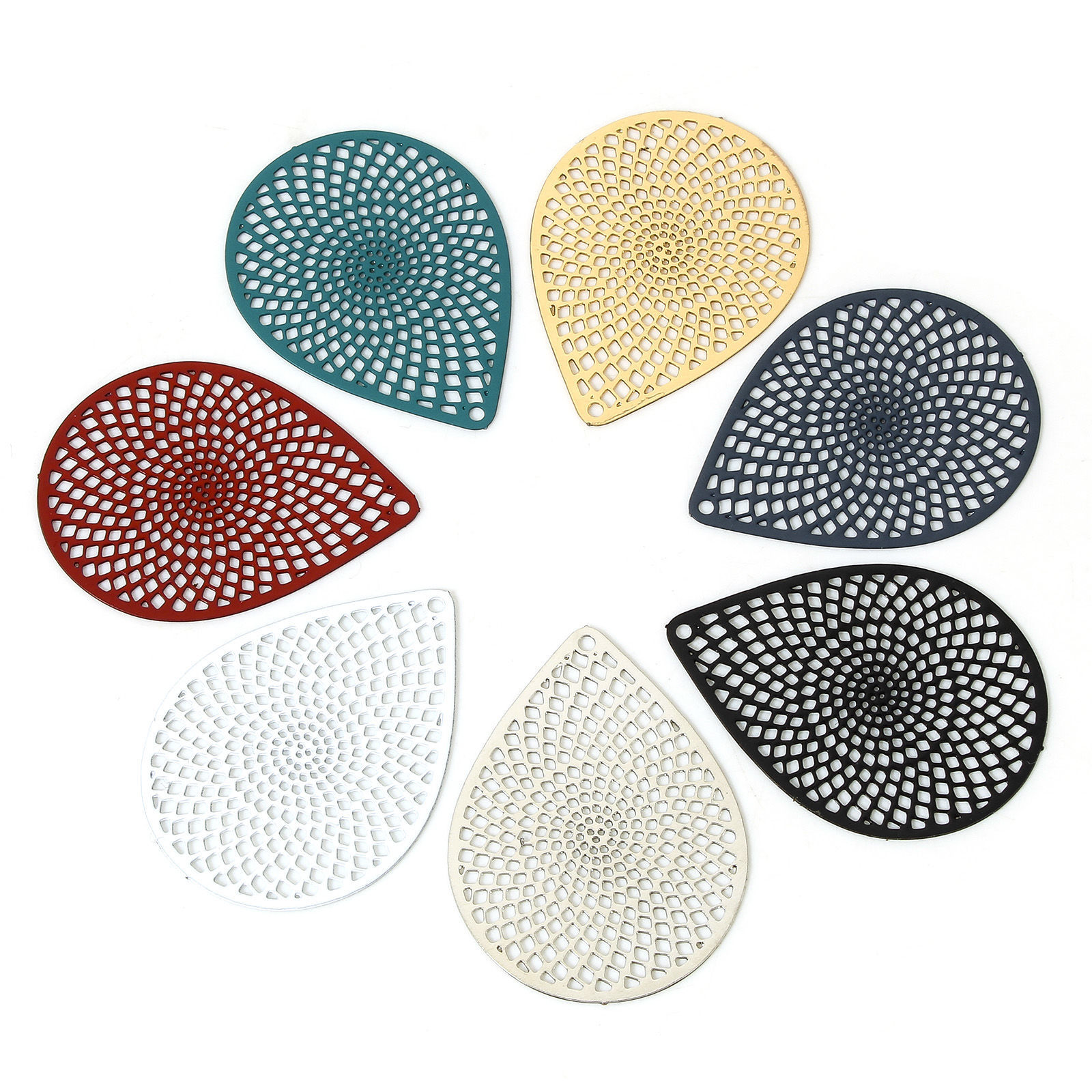 Picture of Iron Based Alloy Filigree Stamping Charms Multicolor Drop Painted 29mm x 22mm