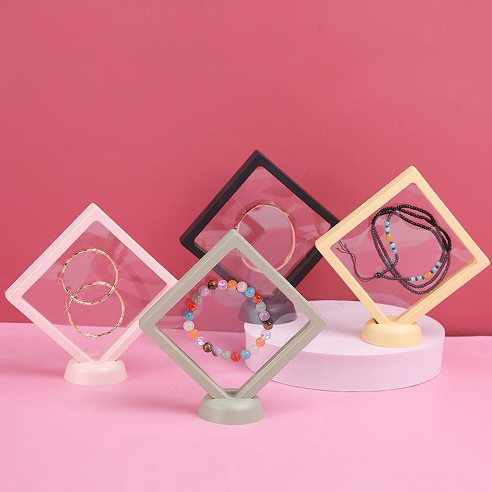 Picture of Plastic Jewelry Earring Studs Storage Box Dustproof PE Film Suspension Elastic Box Square Multicolor