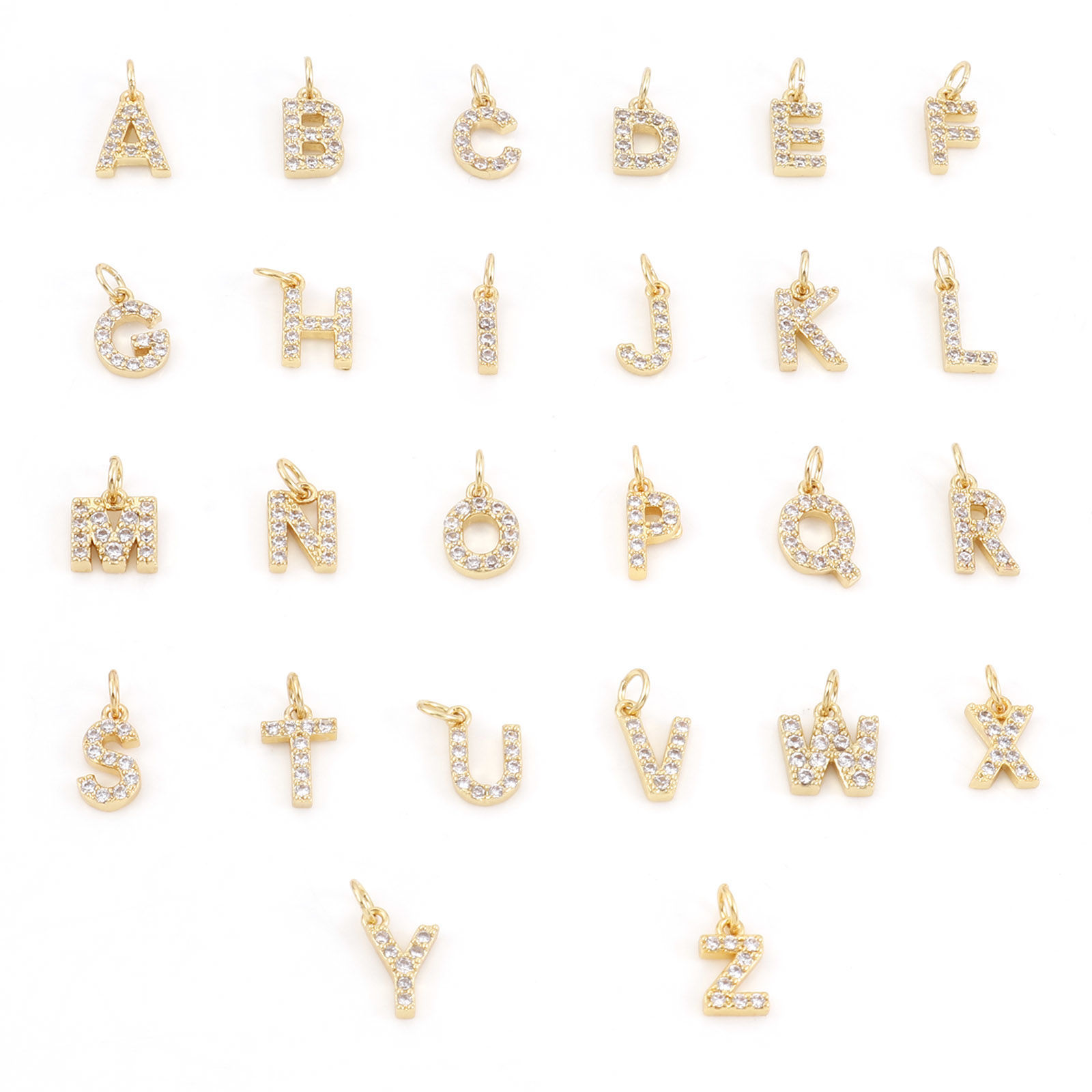 Picture of Eco-friendly Brass Charms 18K Real Gold Plated Capital Alphabet Initial Letter Message " A-Z " Micro Pave Clear Cubic Zirconia