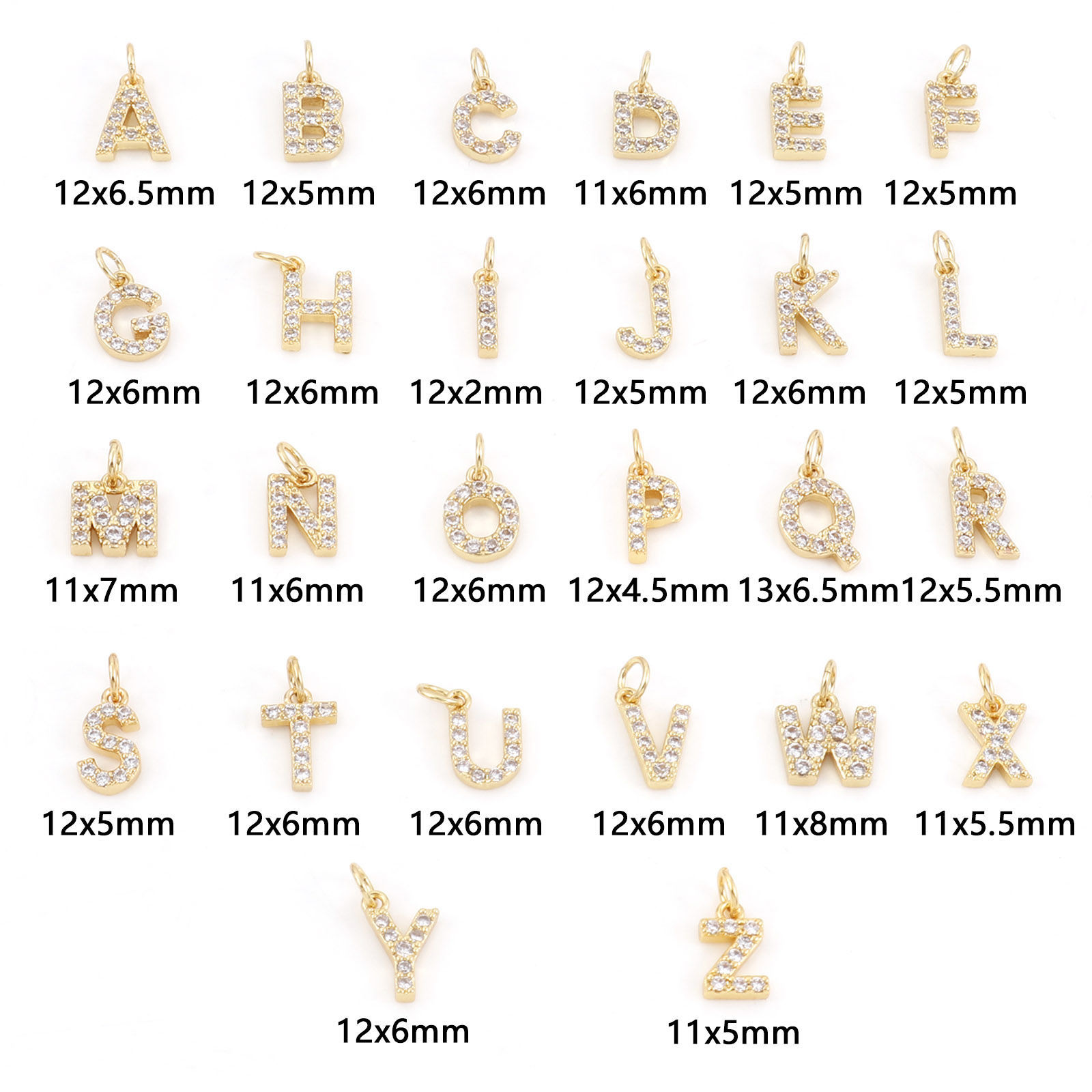 Picture of Eco-friendly Brass Charms 18K Real Gold Plated Capital Alphabet Initial Letter Message " A-Z " Micro Pave Clear Cubic Zirconia