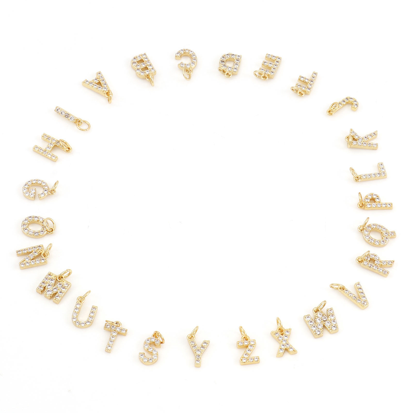 Picture of Eco-friendly Brass Charms 18K Real Gold Plated Capital Alphabet Initial Letter Message " A-Z " Micro Pave Clear Cubic Zirconia