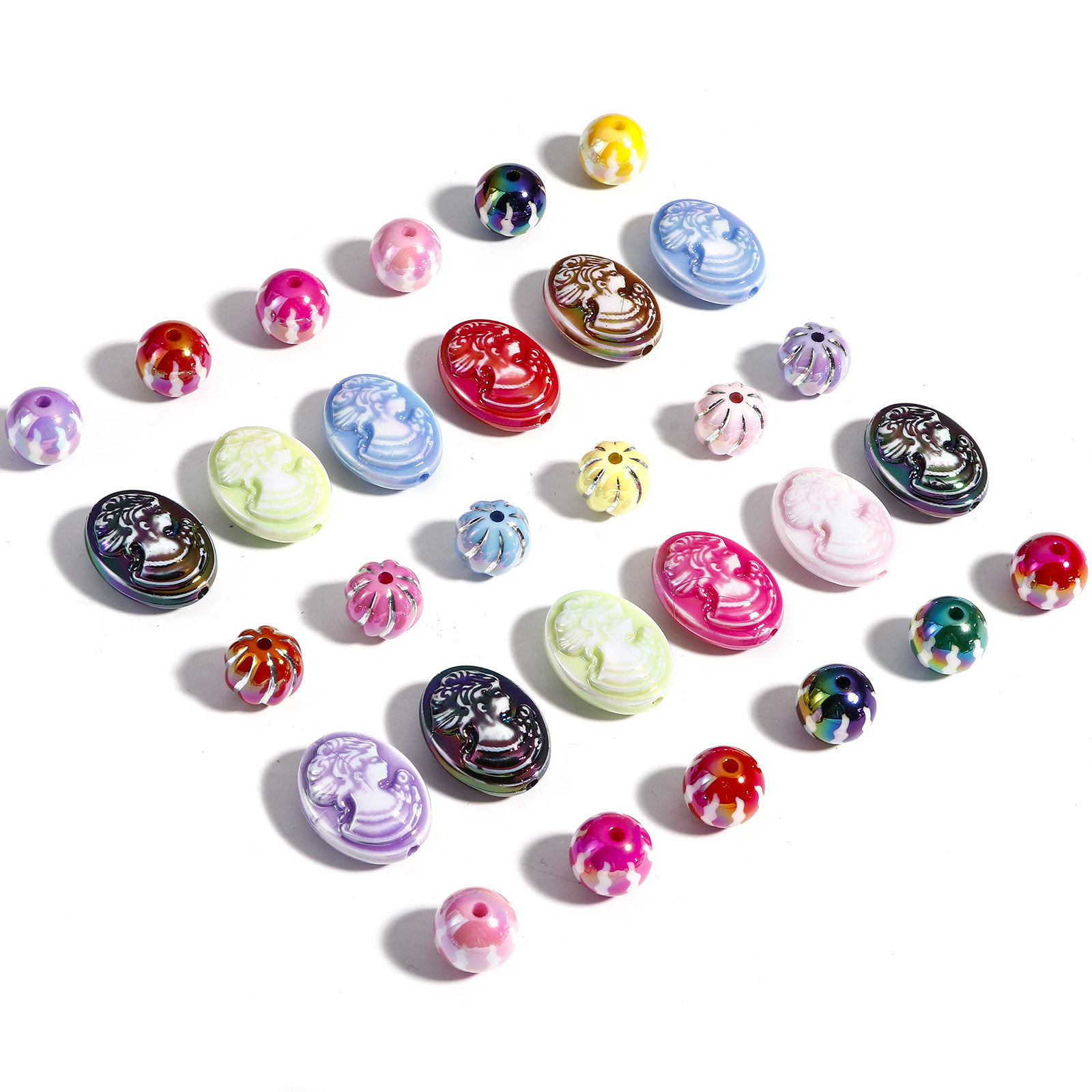 Picture of Acrylic Beads For DIY Jewelry Making At Random Mixed Color Pumpkin Beauty Lady AB Color