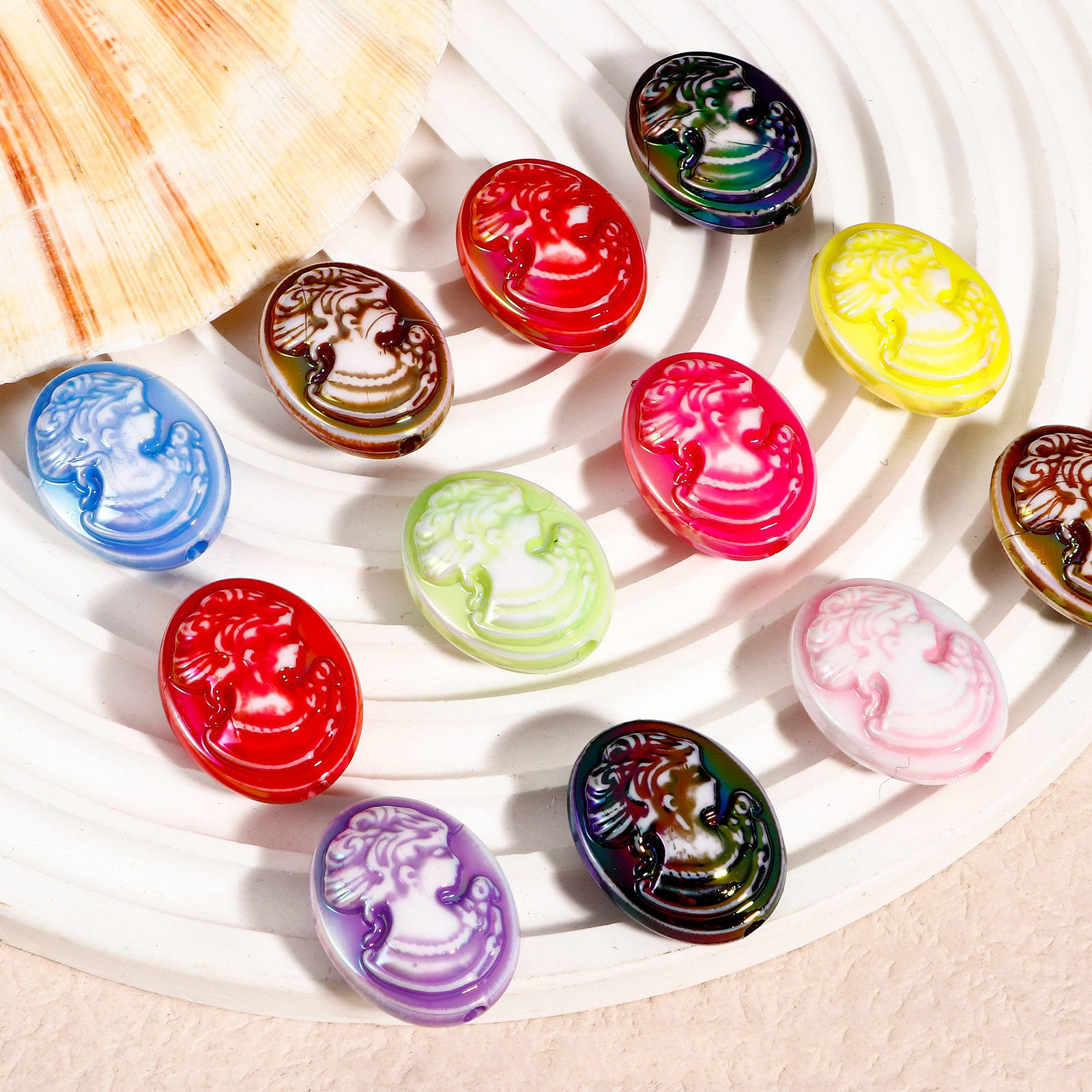 Picture of Acrylic Beads For DIY Jewelry Making At Random Mixed Color Pumpkin Beauty Lady AB Color