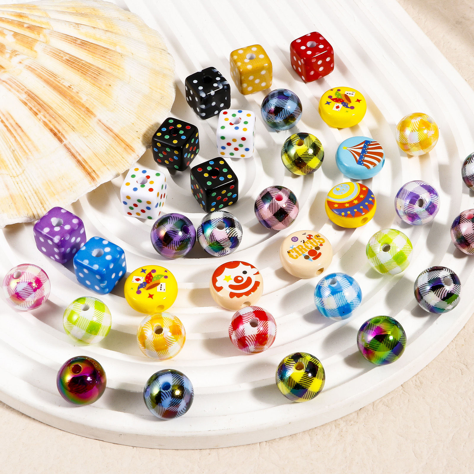 Picture of Acrylic Beads For DIY Jewelry Making At Random Mixed Color Round Circus Troup