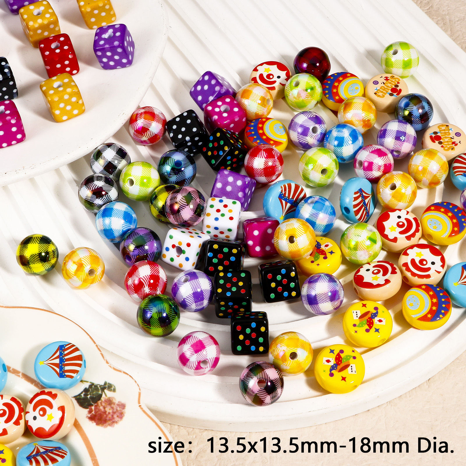 Picture of Acrylic Beads For DIY Jewelry Making At Random Mixed Color Round Circus Troup