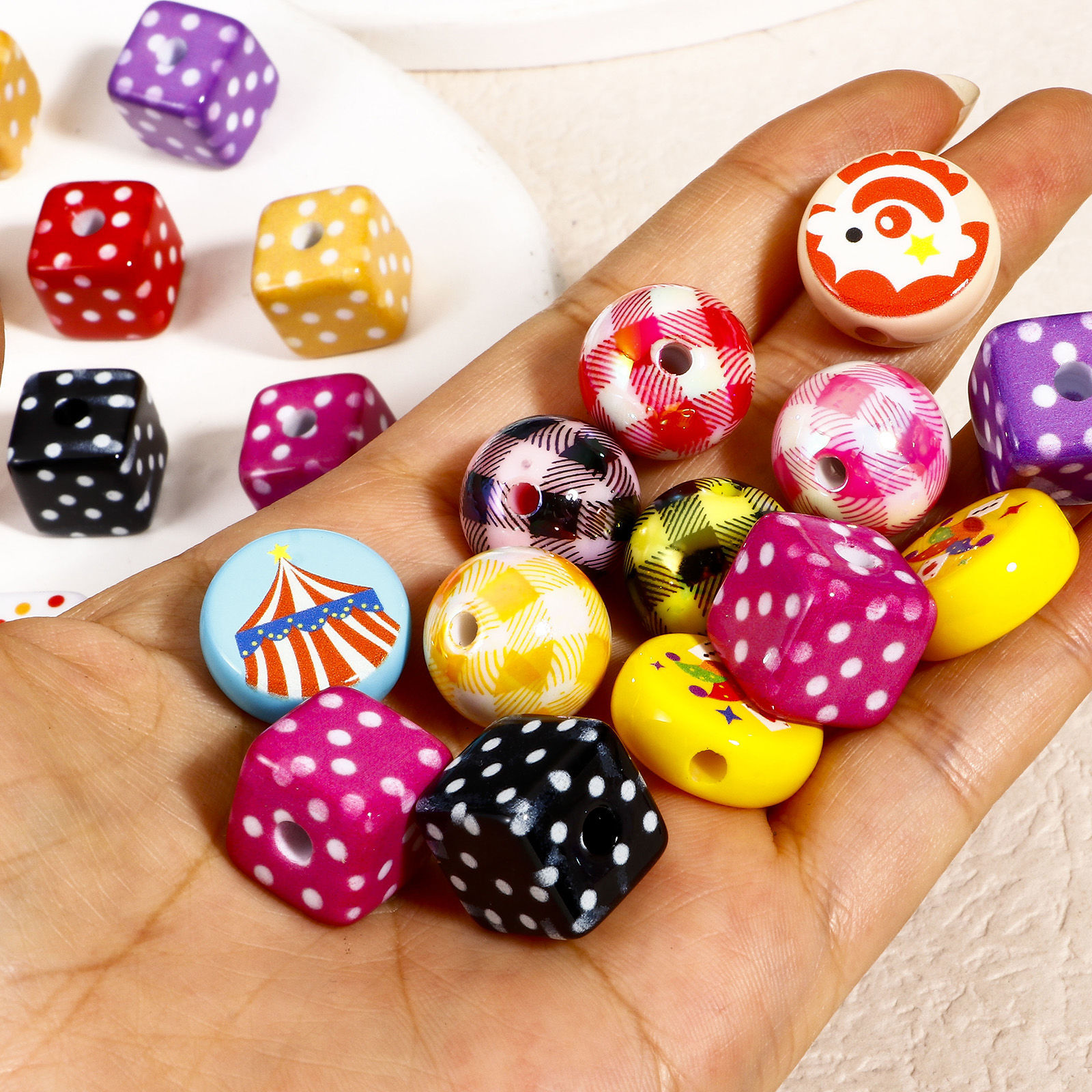 Picture of Acrylic Beads For DIY Jewelry Making At Random Mixed Color Round Circus Troup