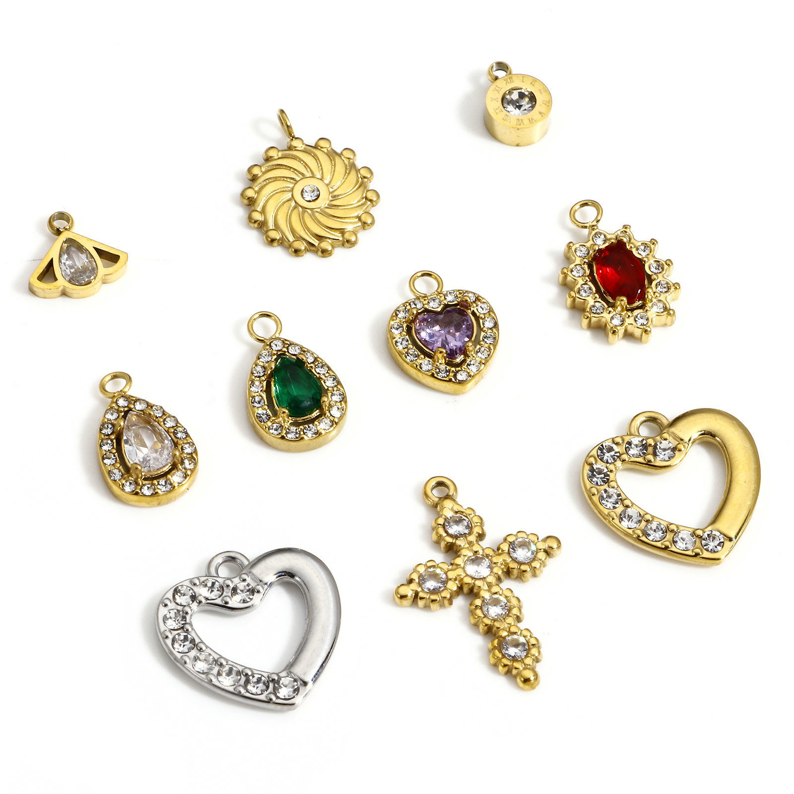 Imagen de 1 Unidad 304 Acero Inoxidable Elegante Colgantes Charms Corazón Multicolor Rhinestone