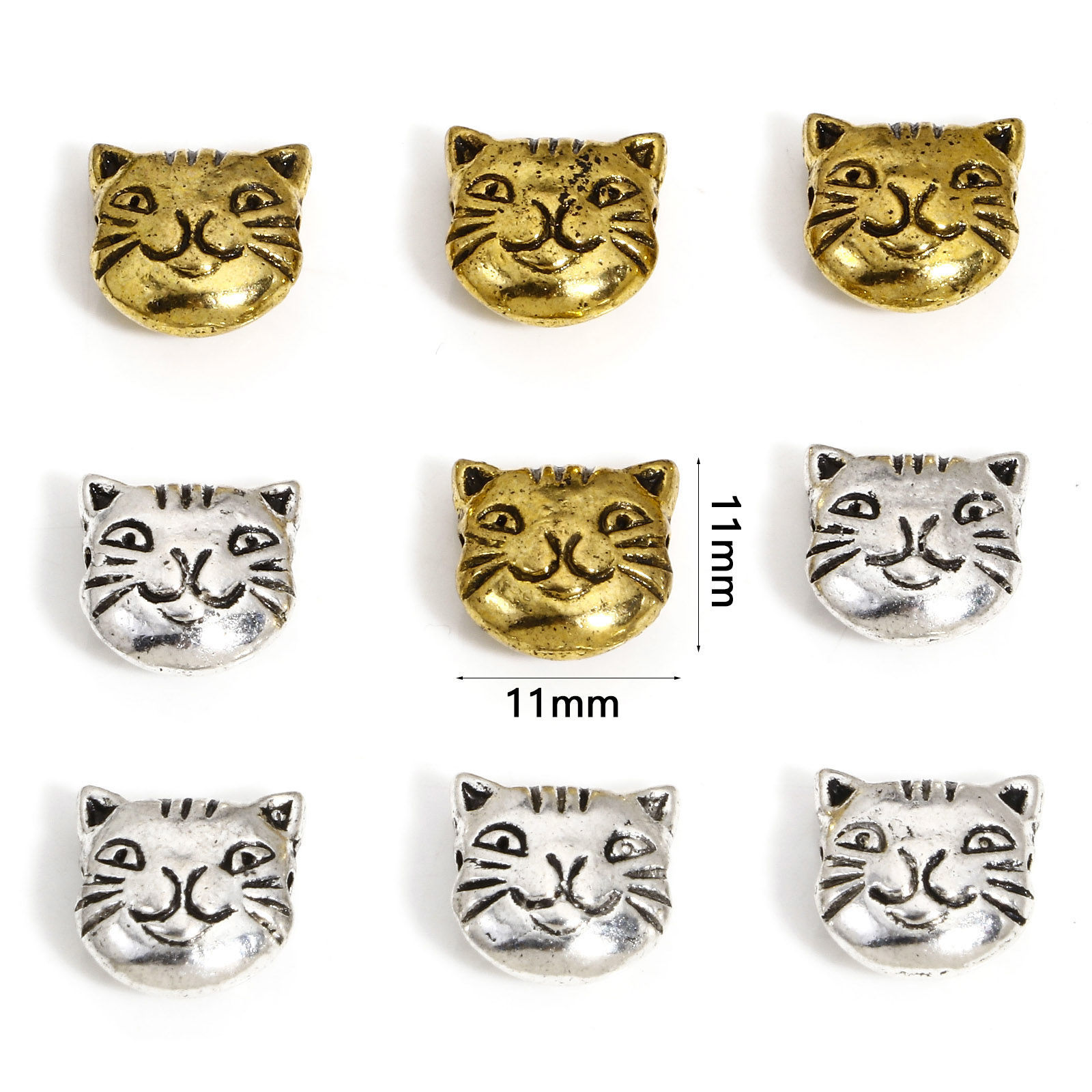 Picture of Zinc Based Alloy Spacer Beads For DIY Jewelry Making Multicolor Cat Animal About 11mm x 11mm, Hole: Approx 1.4mm