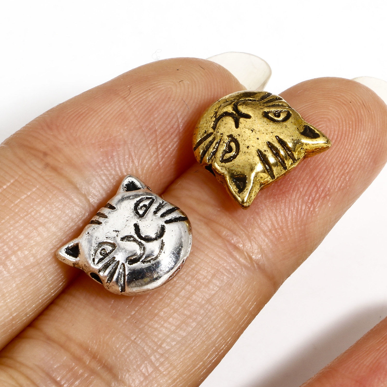 Picture of Zinc Based Alloy Spacer Beads For DIY Jewelry Making Multicolor Cat Animal About 11mm x 11mm, Hole: Approx 1.4mm