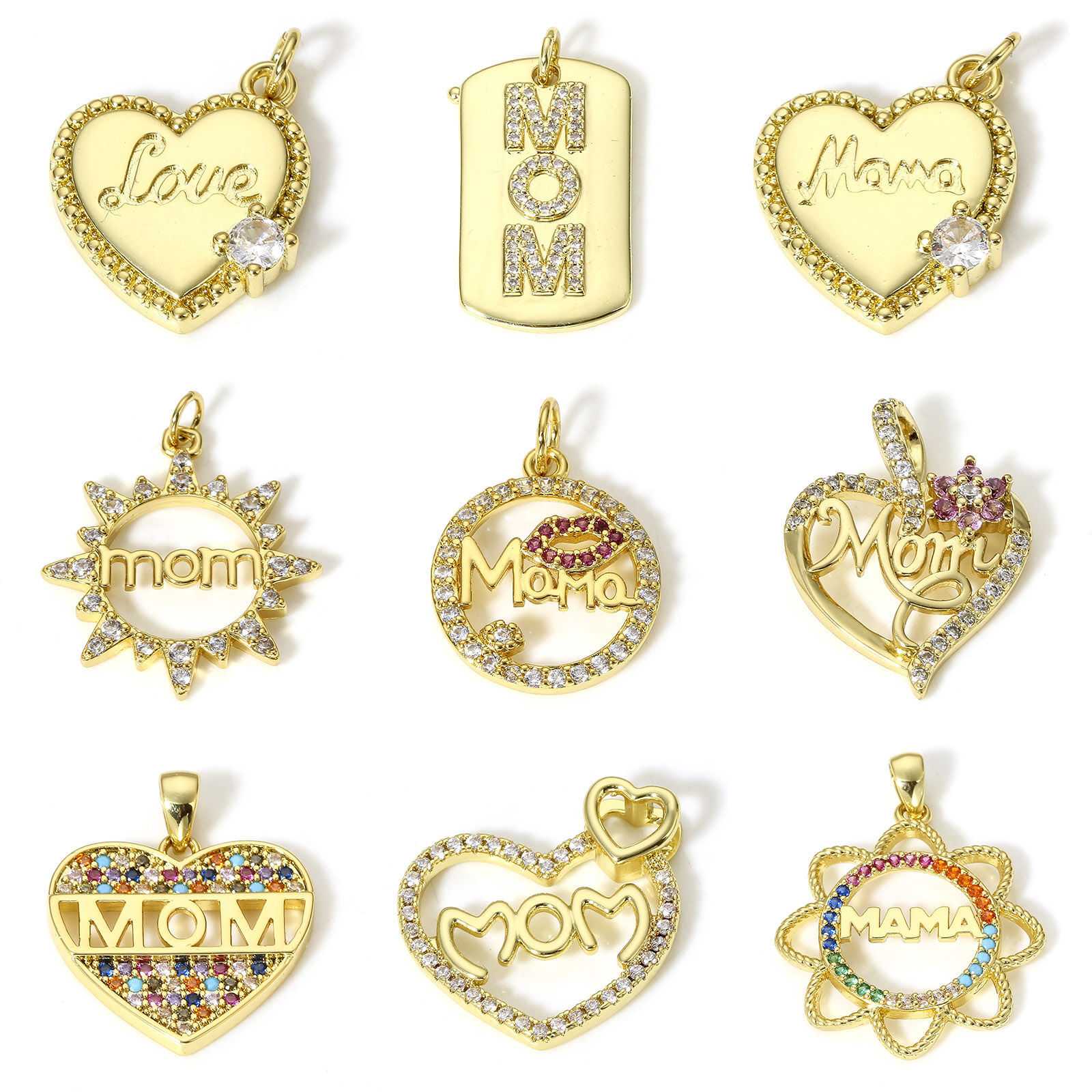 Picture of Brass Mother's Day Charms 18K Real Gold Plated Micro Pave