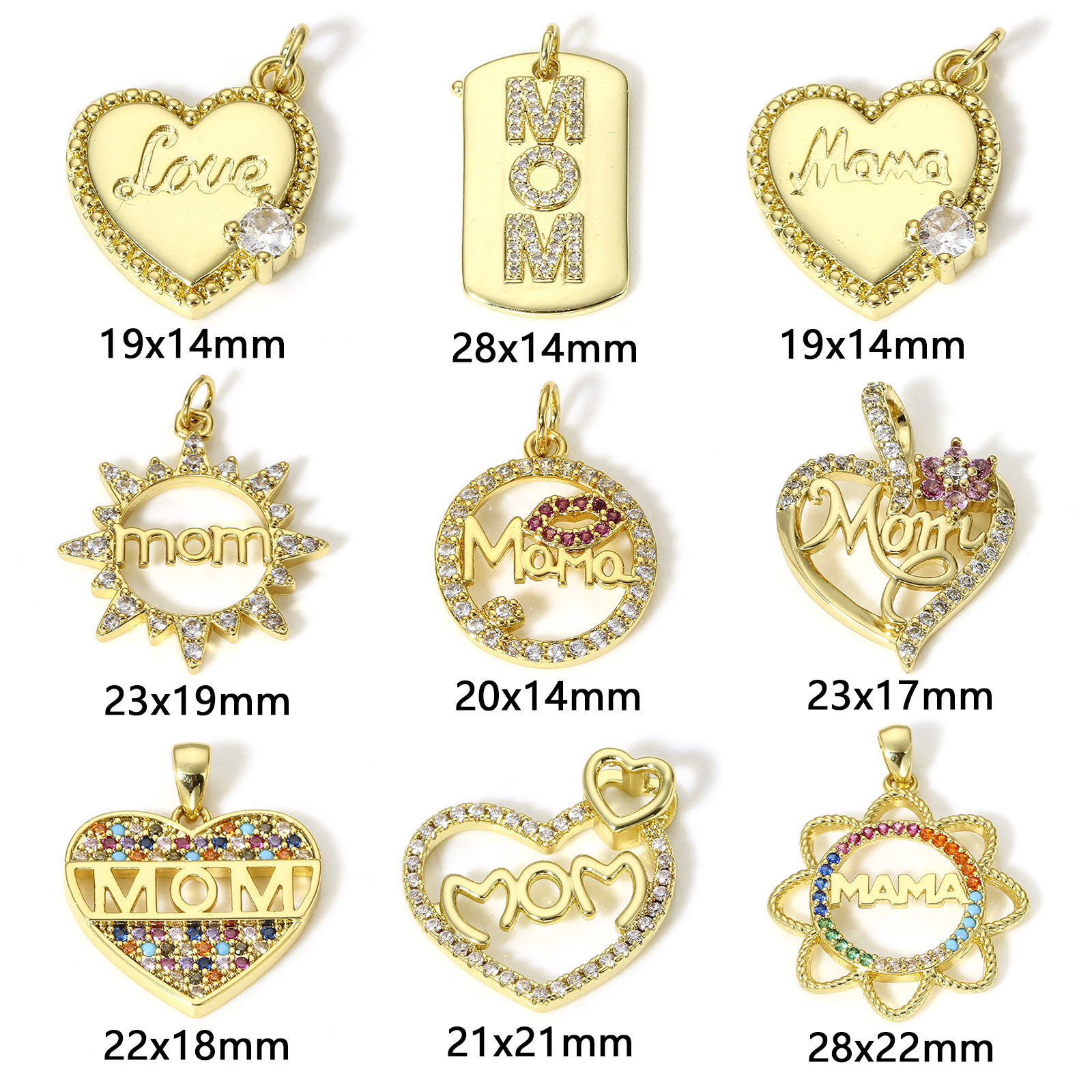 Picture of Brass Mother's Day Charms 18K Real Gold Plated Micro Pave