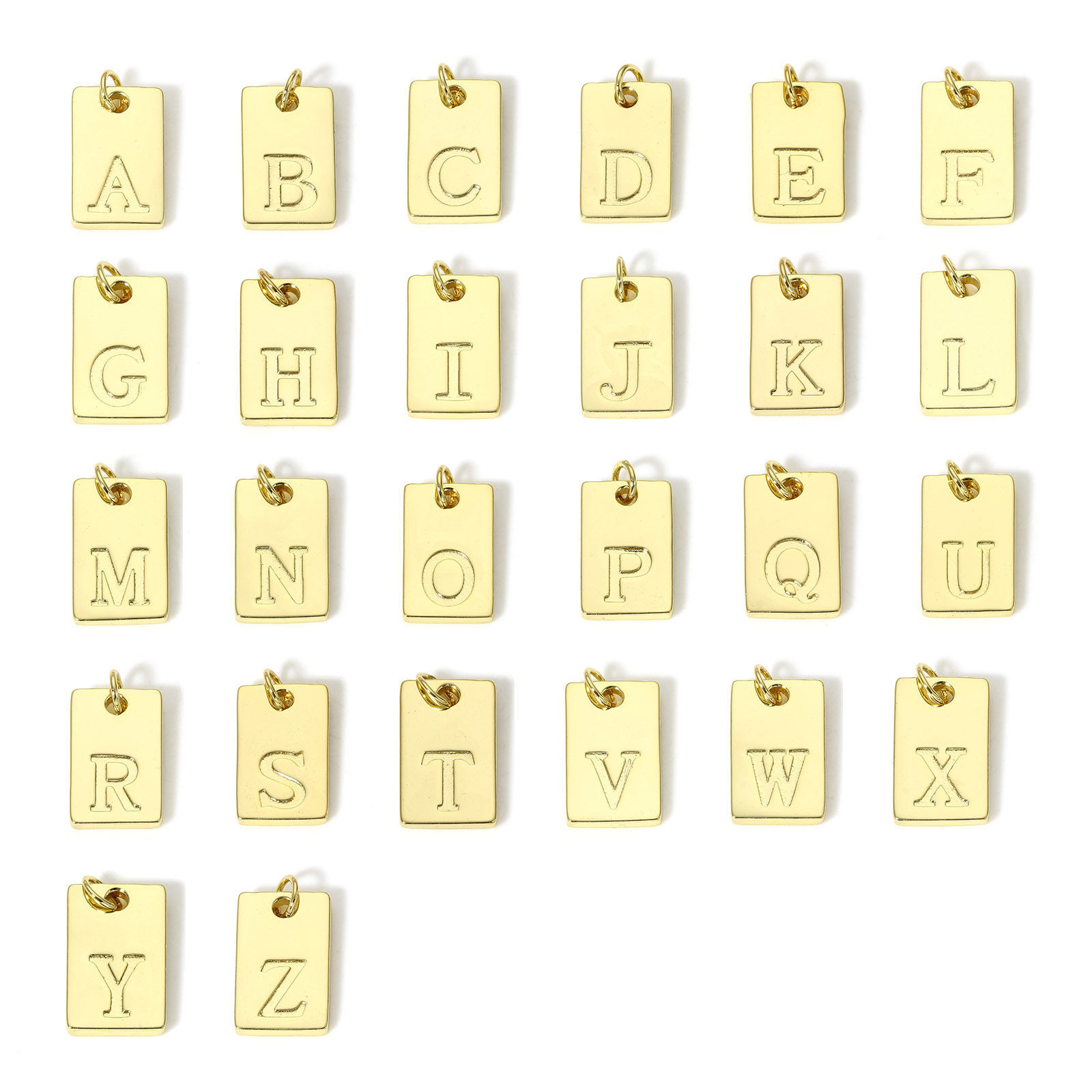 Picture of Brass Charms 18K Real Gold Plated Rectangle Initial Alphabet/ Capital Letter Message " A-Z " 19mm x 10mm