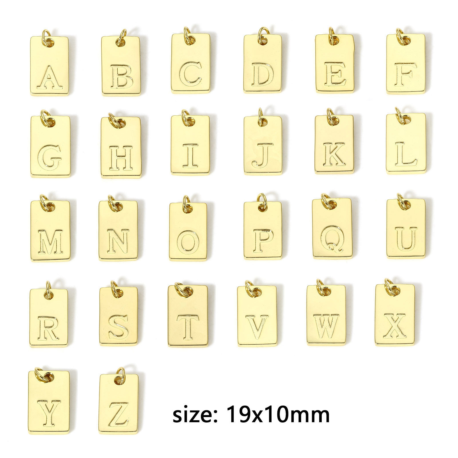 Picture of Brass Charms 18K Real Gold Plated Rectangle Initial Alphabet/ Capital Letter Message " A-Z " 19mm x 10mm