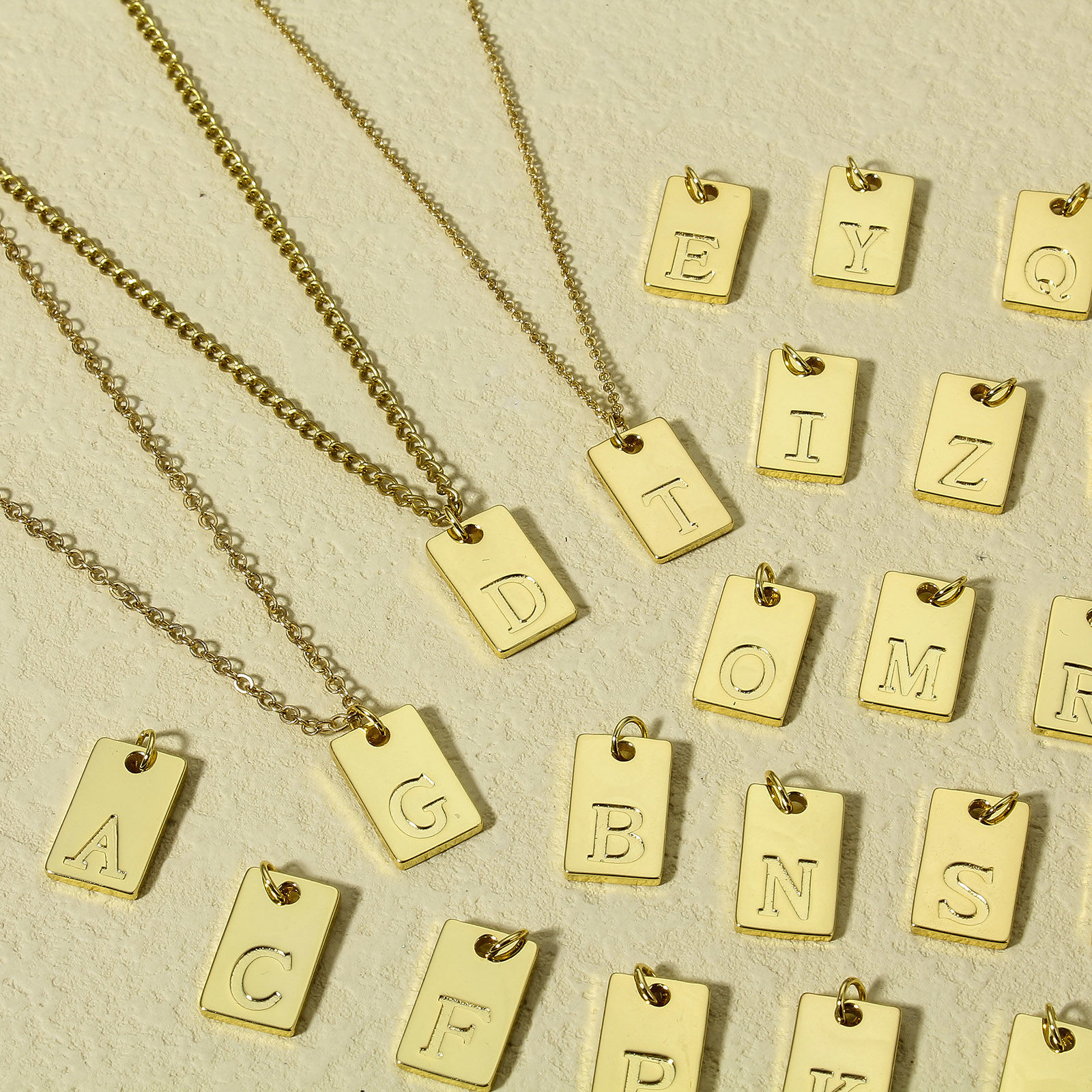 Picture of Brass Charms 18K Real Gold Plated Rectangle Initial Alphabet/ Capital Letter Message " A-Z " 19mm x 10mm