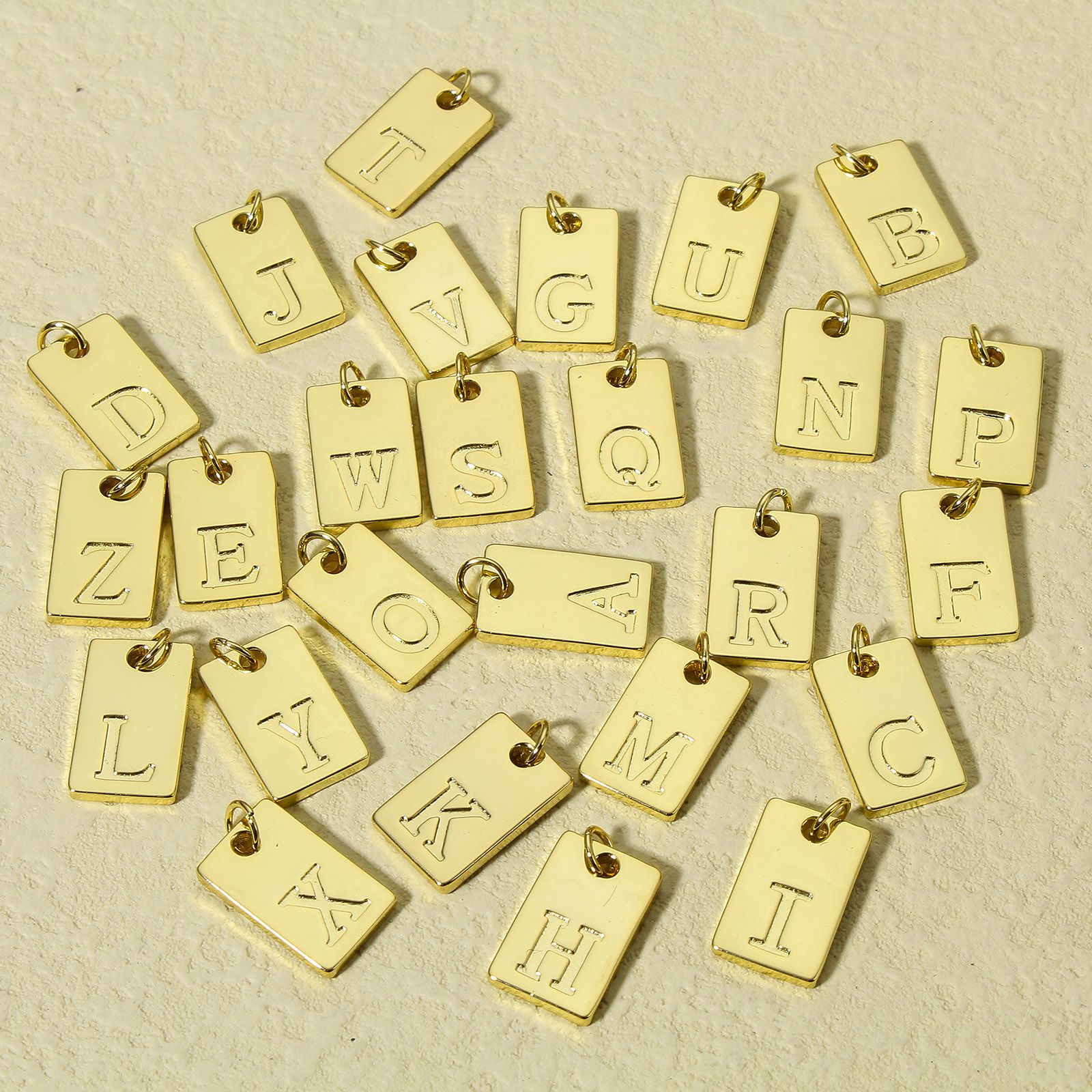 Picture of Brass Charms 18K Real Gold Plated Rectangle Initial Alphabet/ Capital Letter Message " A-Z " 19mm x 10mm