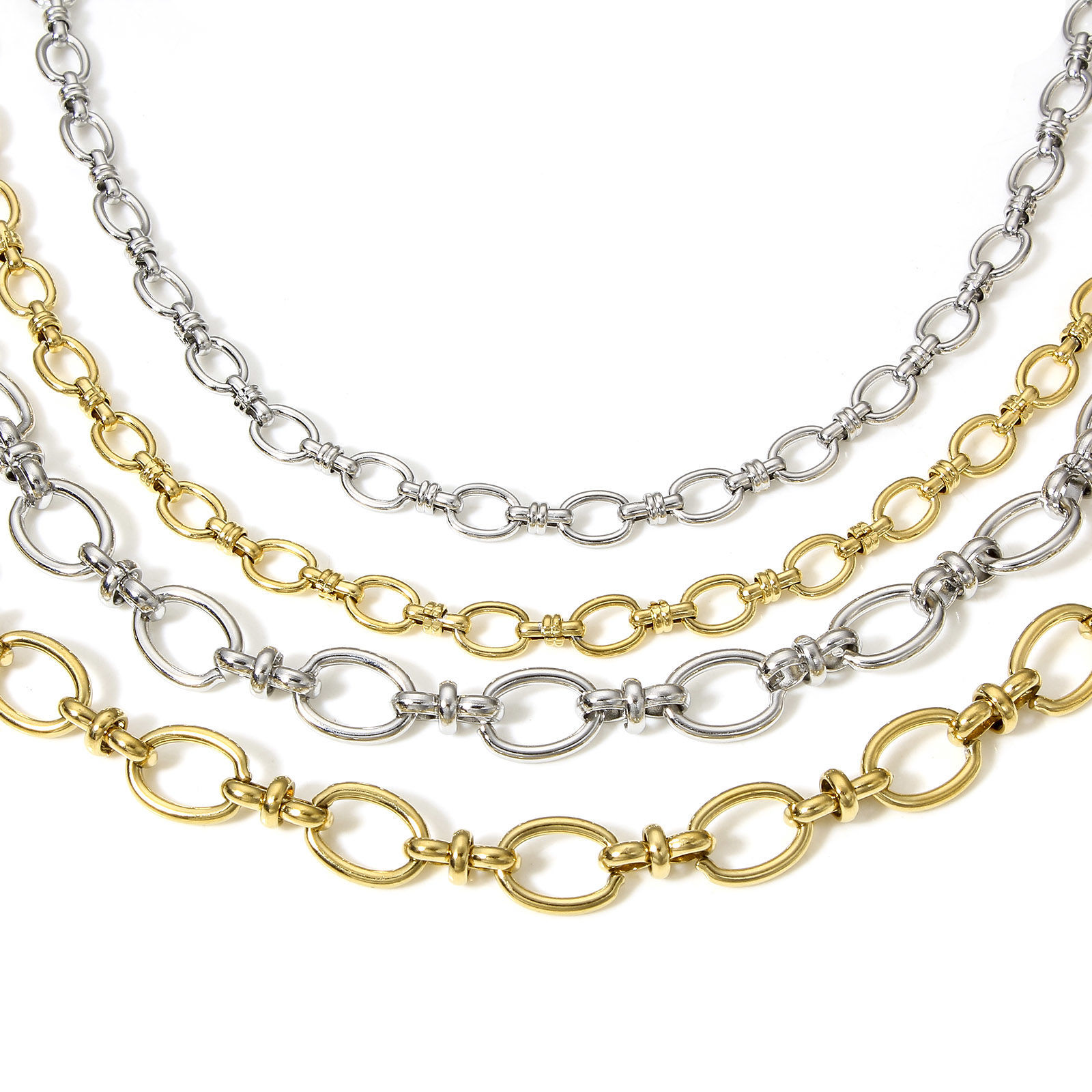 Picture of Eco-friendly Vacuum Plating 304 Stainless Steel Handmade Link Chain Necklace For DIY Jewelry Making With Lobster Claw Clasp And Extender Chain 40cm(15 6/8") long